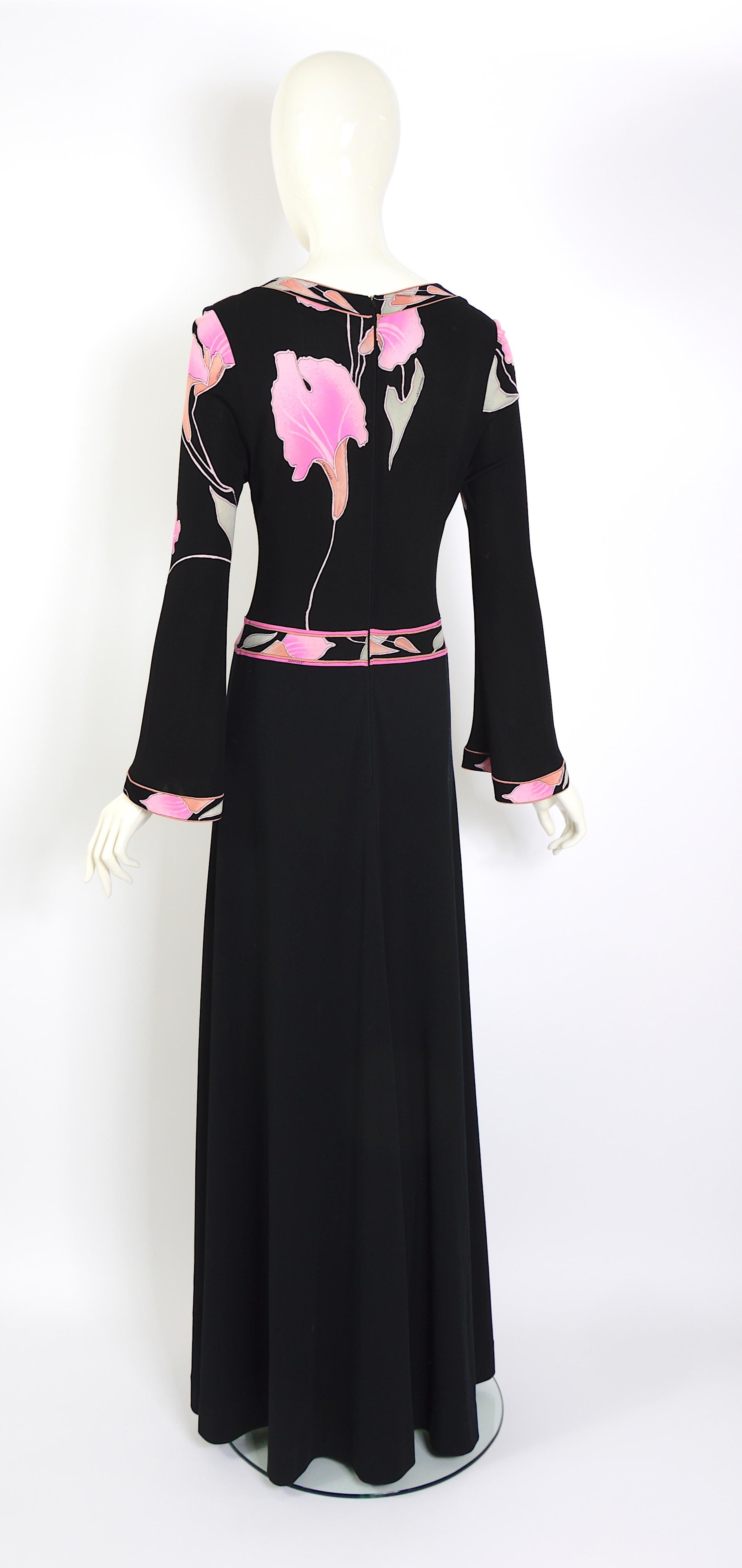 Leonard of Paris vintage des années 1970 signé 100% soie jersey imprimé floral robe maxi Pour femmes en vente