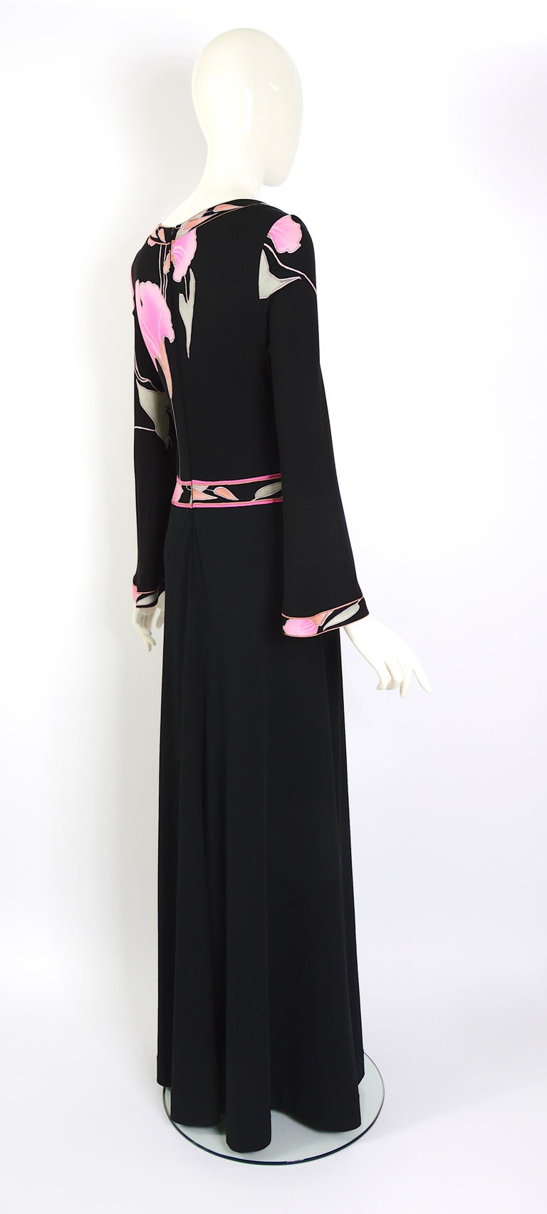 Leonard Paris 1970s vintage signed 100% silk jersey floral print maxi dress For Sale 1