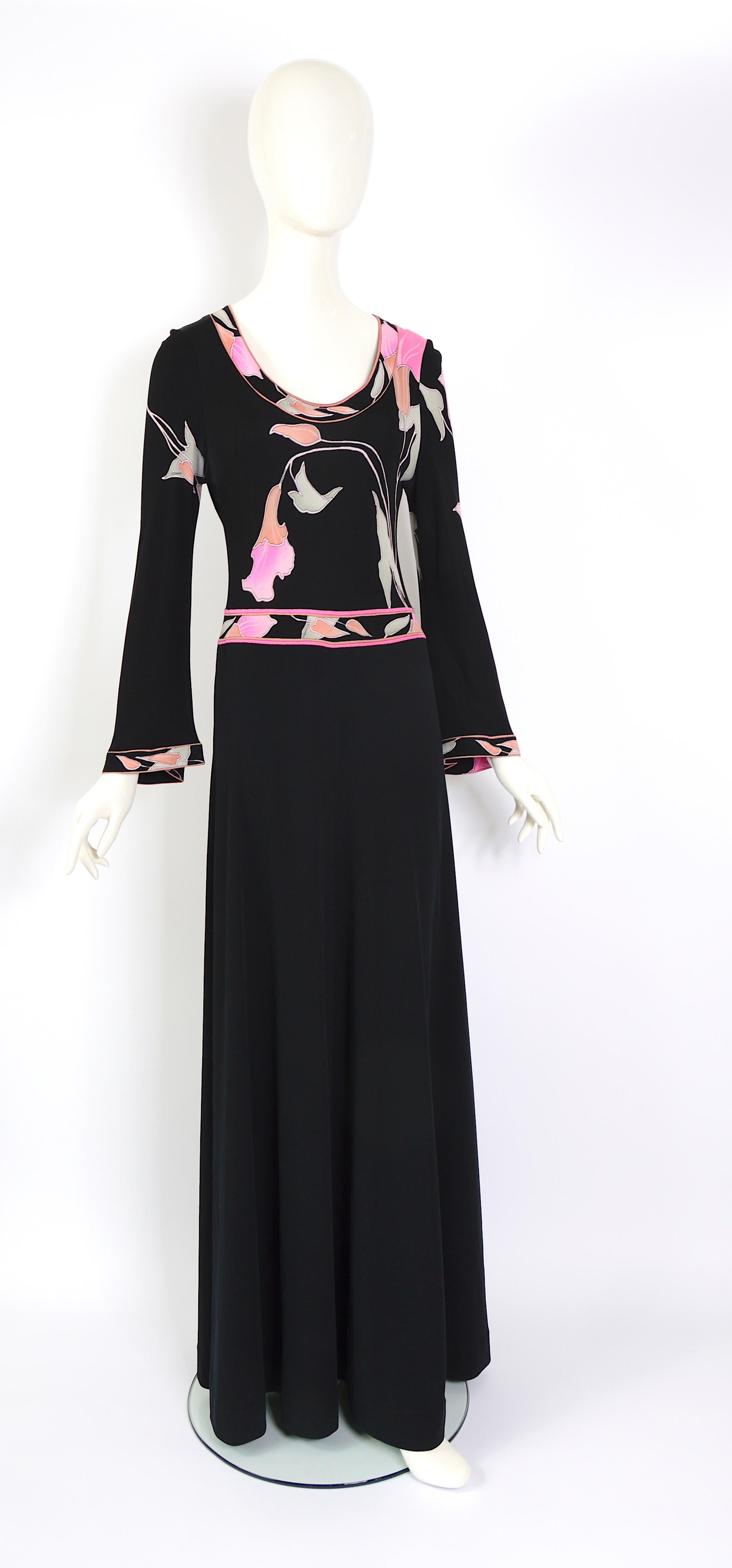 Leonard Paris maxivestido con estampado floral en jersey de seda 100% firmado vintage de los años 70 en venta 4