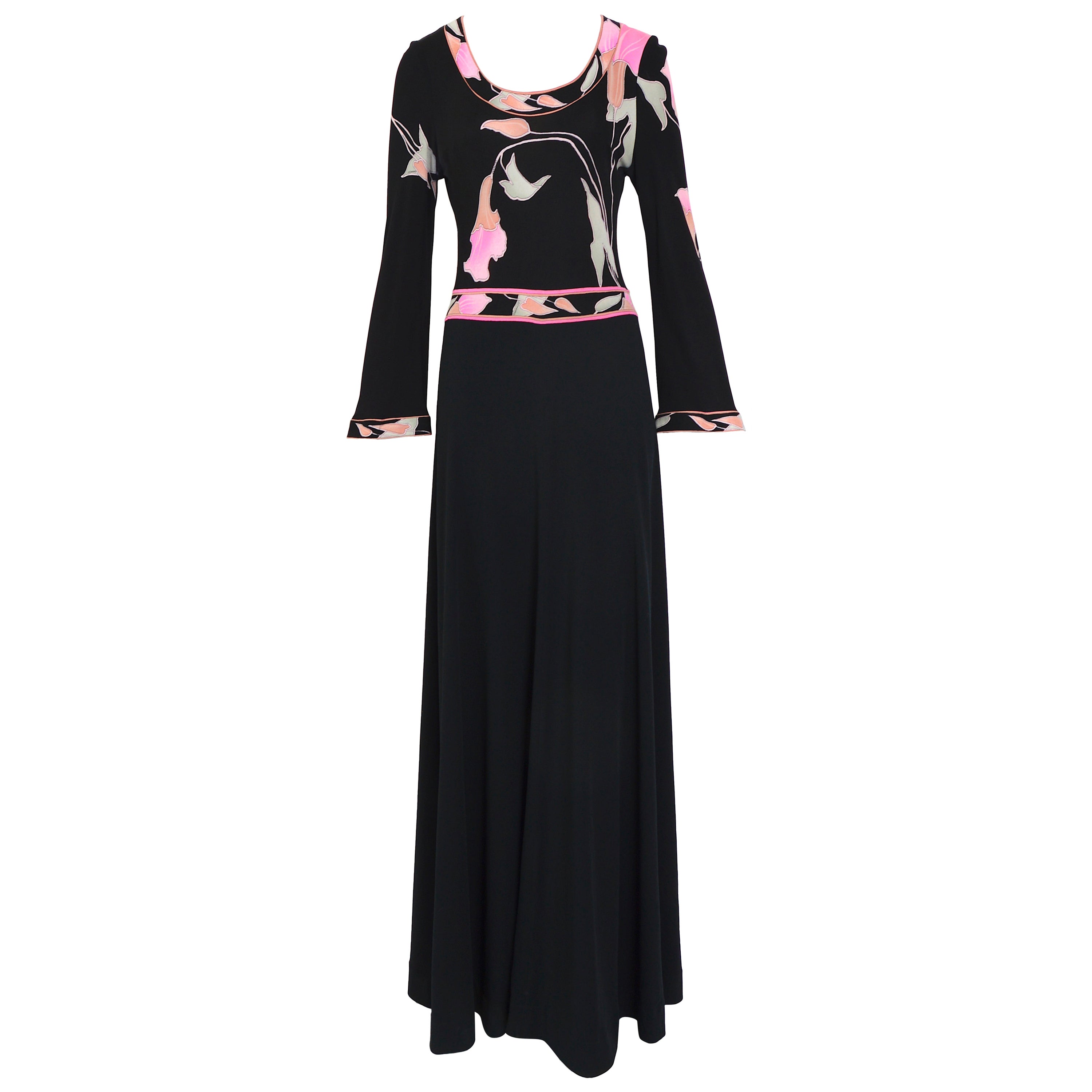 Leonard Paris 1970s vintage firmato 100% seta jersey stampa floreale maxi abito