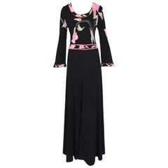 Leonard Paris 1970s vintage firmato 100% seta jersey stampa floreale maxi abito