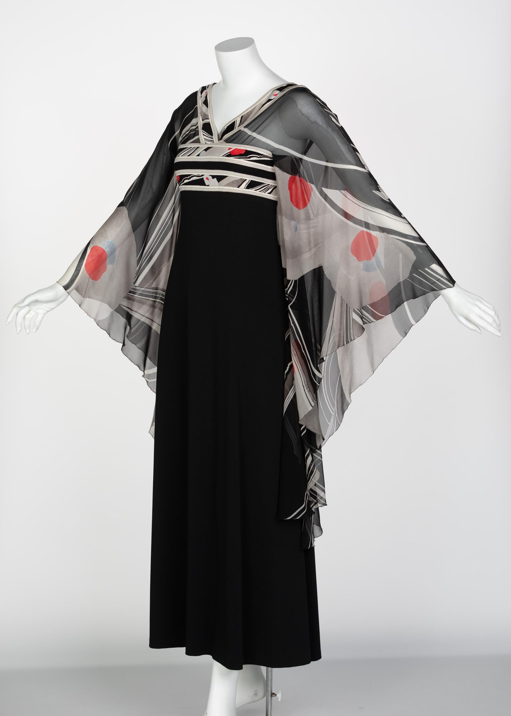Black Leonard Paris Angel Sleeve Caftan Dress, 1970s For Sale