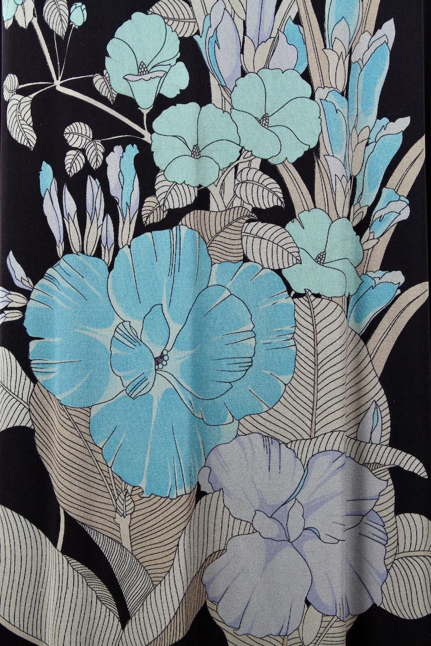 Leonard Paris Black & Blue Floral Print Silk Jersey Maxi Dress, 1970s 9