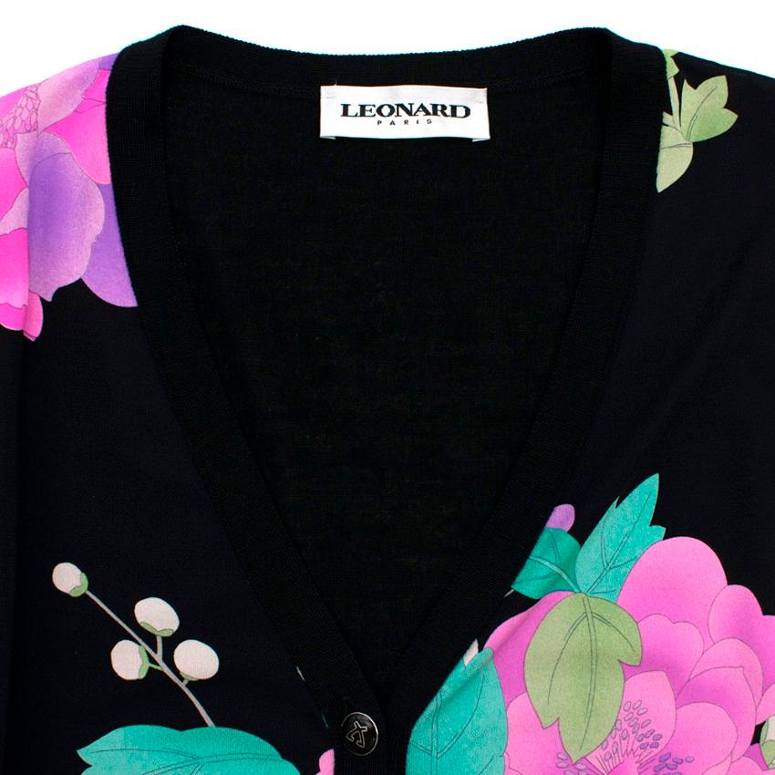 Women's Leonard Paris Black Cardigan with Floral Silk Front - Size M 