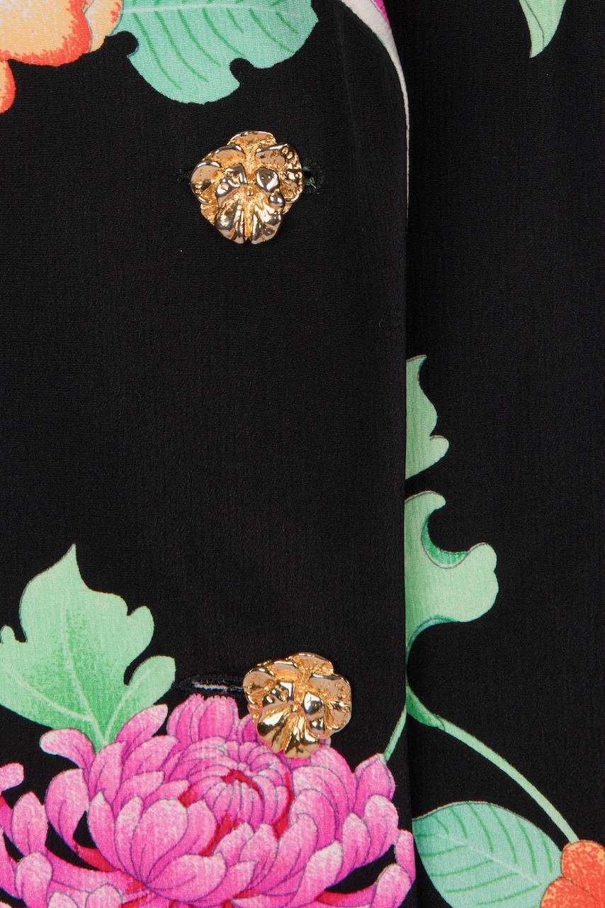 Women's LEONARD PARIS Black & Multicoloured Floral Print Silk Blazer Jacket , 1980s For Sale