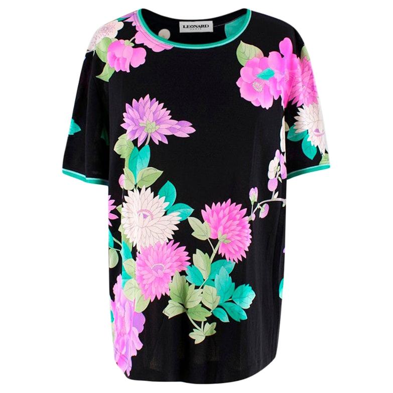 Leonard Paris Black Silk Floral Top - Size US 12