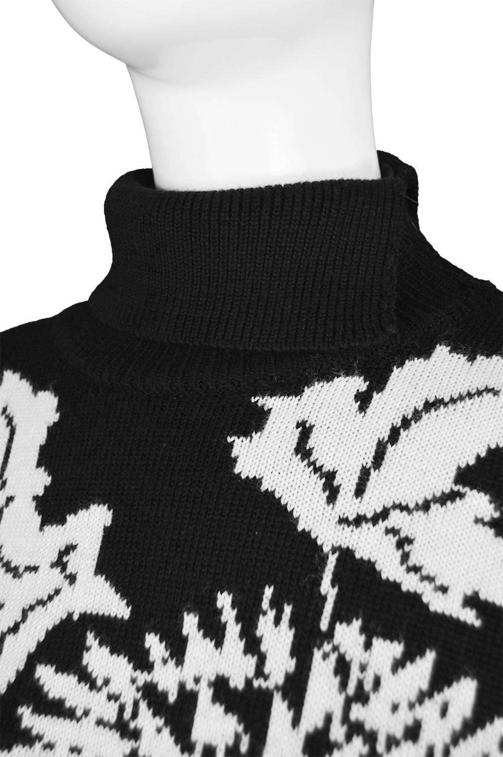 Women's Leonard Paris Black & White Vintage Wool Blend Knit Sweater Dress, 1980s