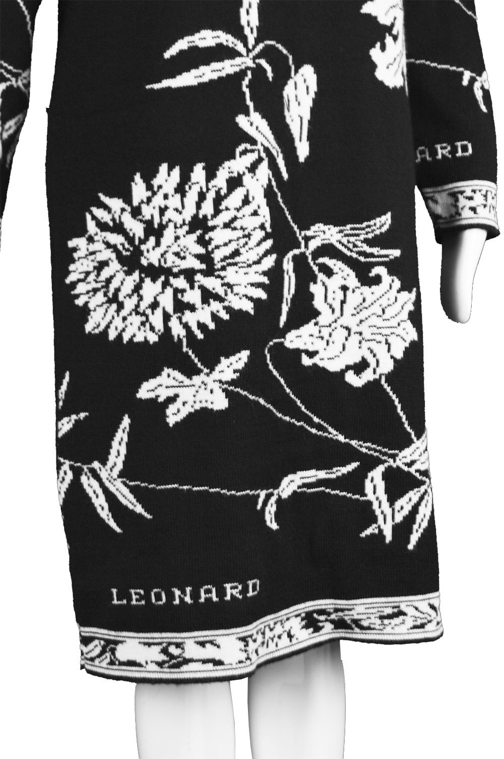 Leonard Paris Black & White Vintage Wool Blend Knit Sweater Dress, 1980s 2
