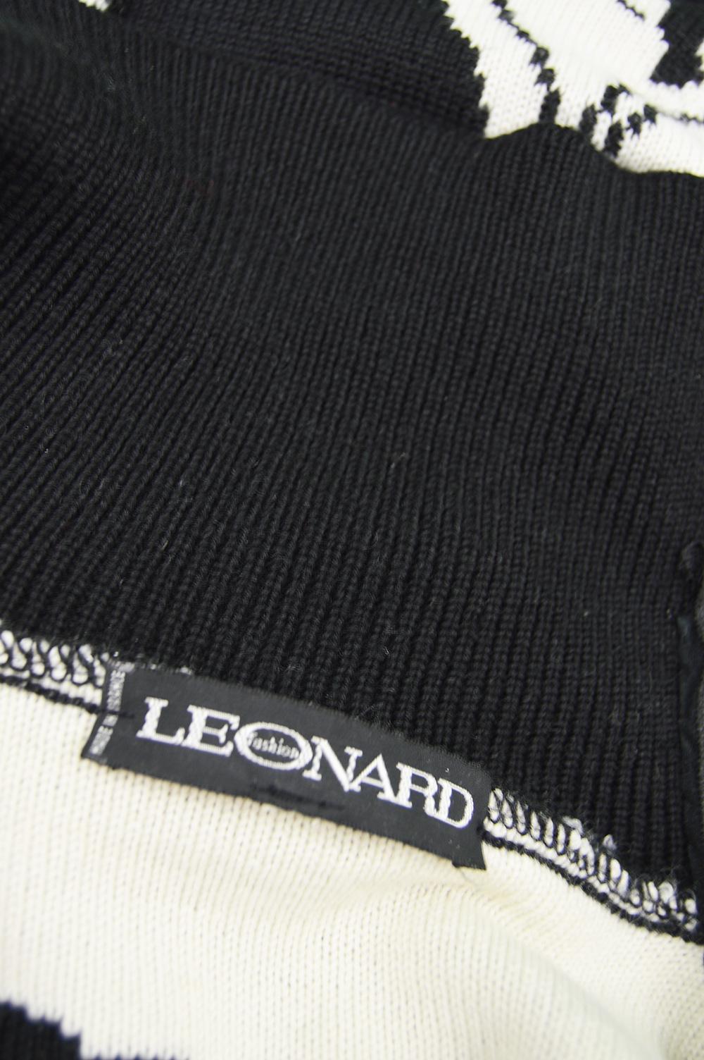 Leonard Paris Black & White Vintage Wool Blend Knit Sweater Dress, 1980s 5