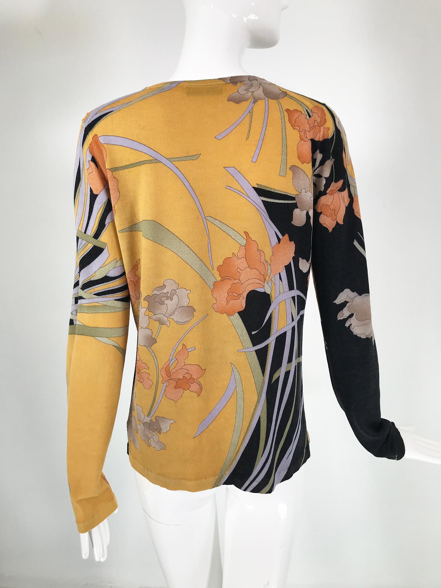 Leonard Paris Fine Wool Knit Floral Pullover Sweater  2