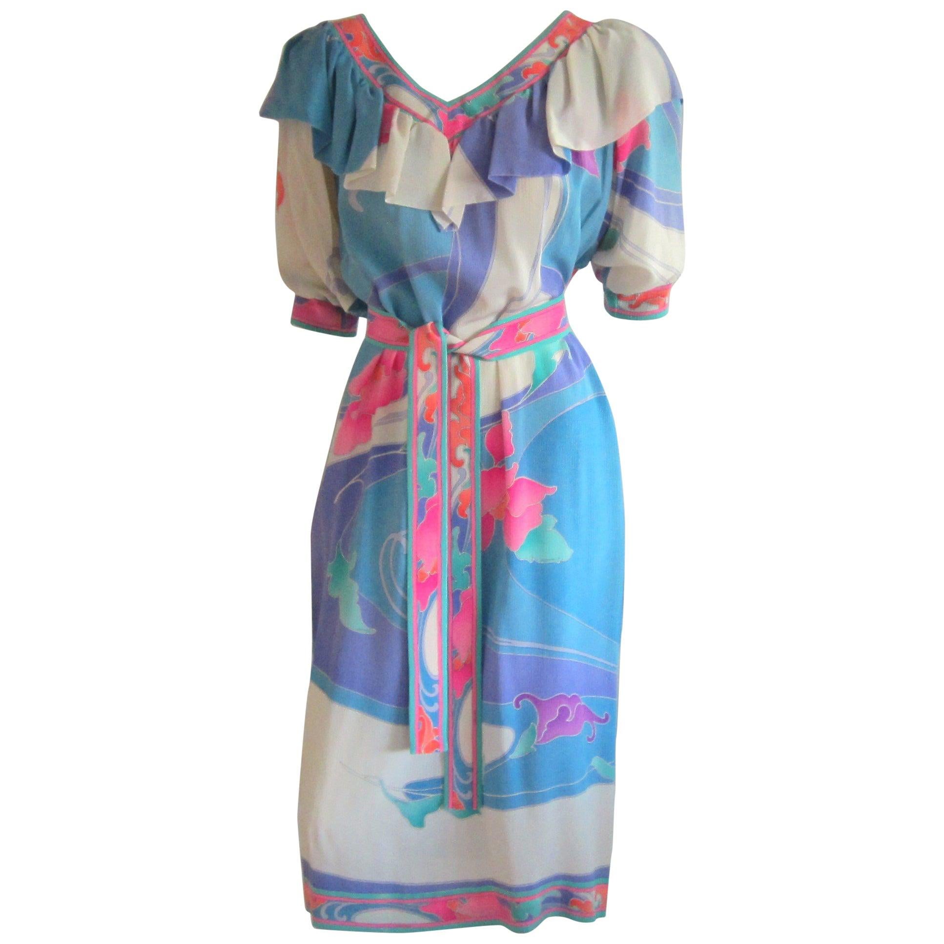 Leonard Paris Vestido con estampado floral de estilo camisero Fabricado en Francia Años 80 en venta