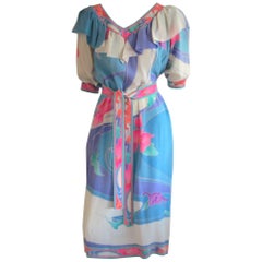 Leonard Paris Floral Print Shift Style Dress Made in France 1980s