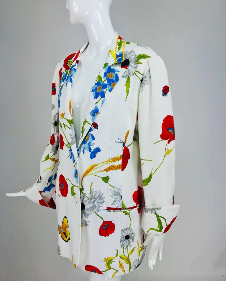 Leonard Paris Floral Printed White Linen Jacket at 1stDibs