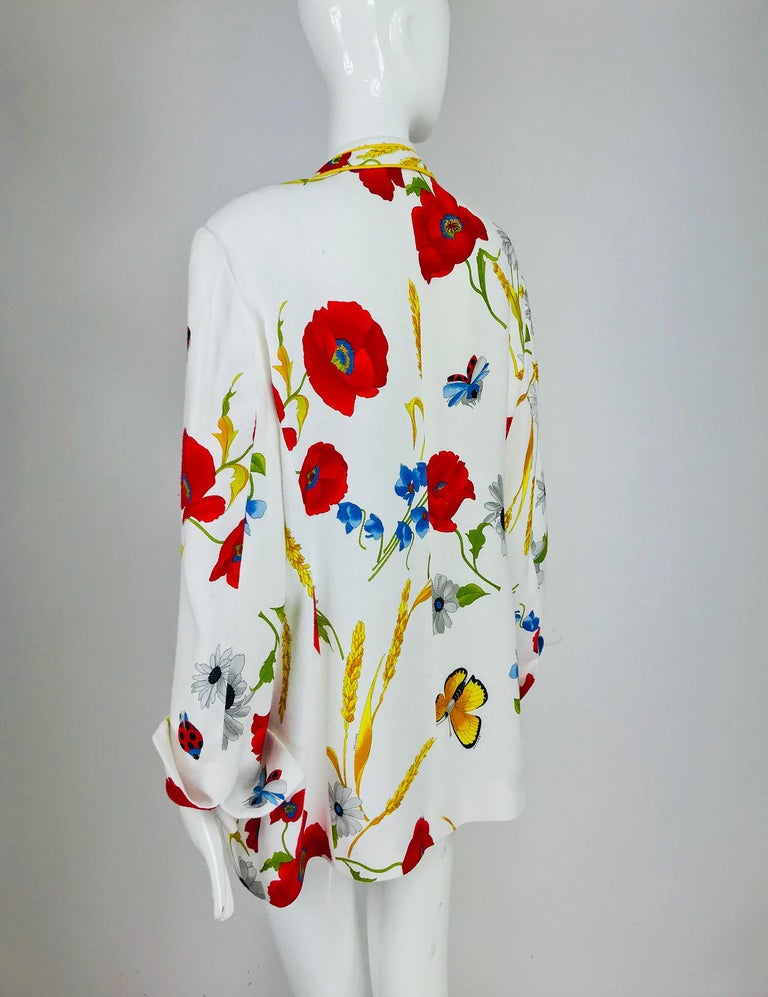 Leonard Paris Floral Printed White Linen Jacket at 1stDibs