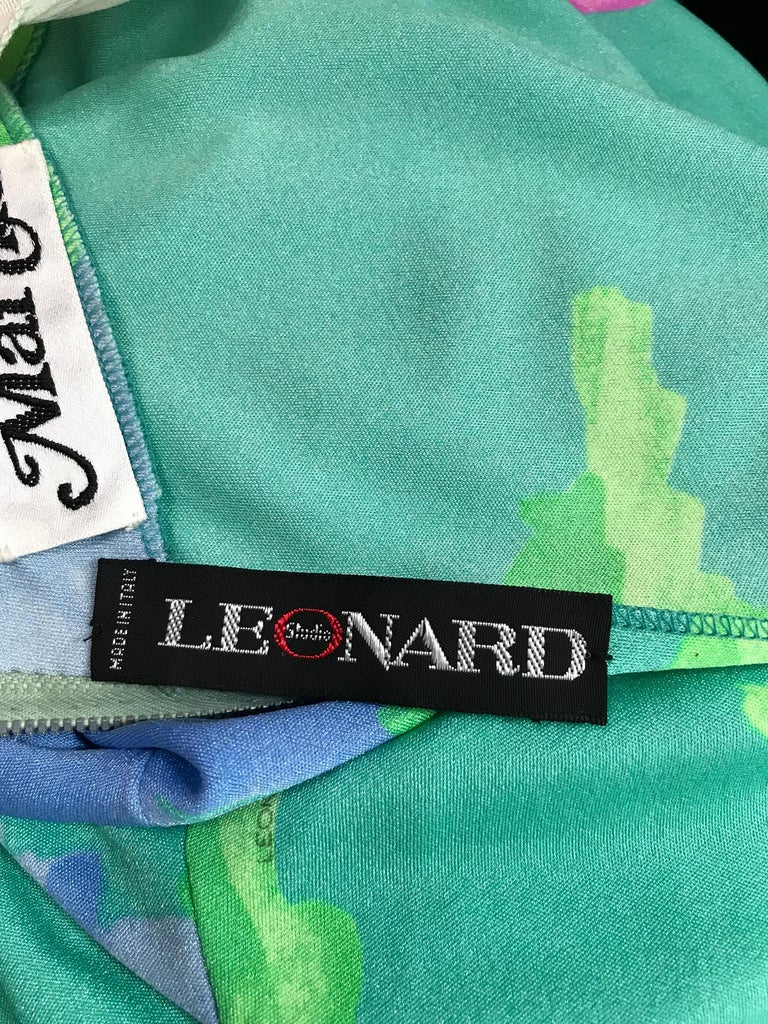 Leonard Paris Floral Silk Jersey Dress & Belt 1980s For Sale 7