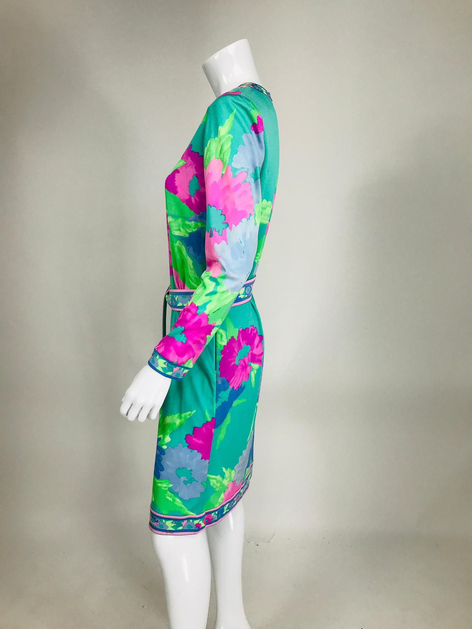 Women's Leonard Paris Floral Silk Jersey Dress & Belt 1980s