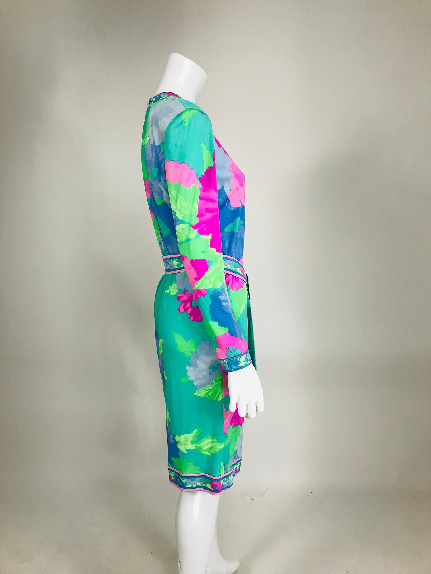 Leonard Paris Floral Silk Jersey Dress & Belt 1980s 3