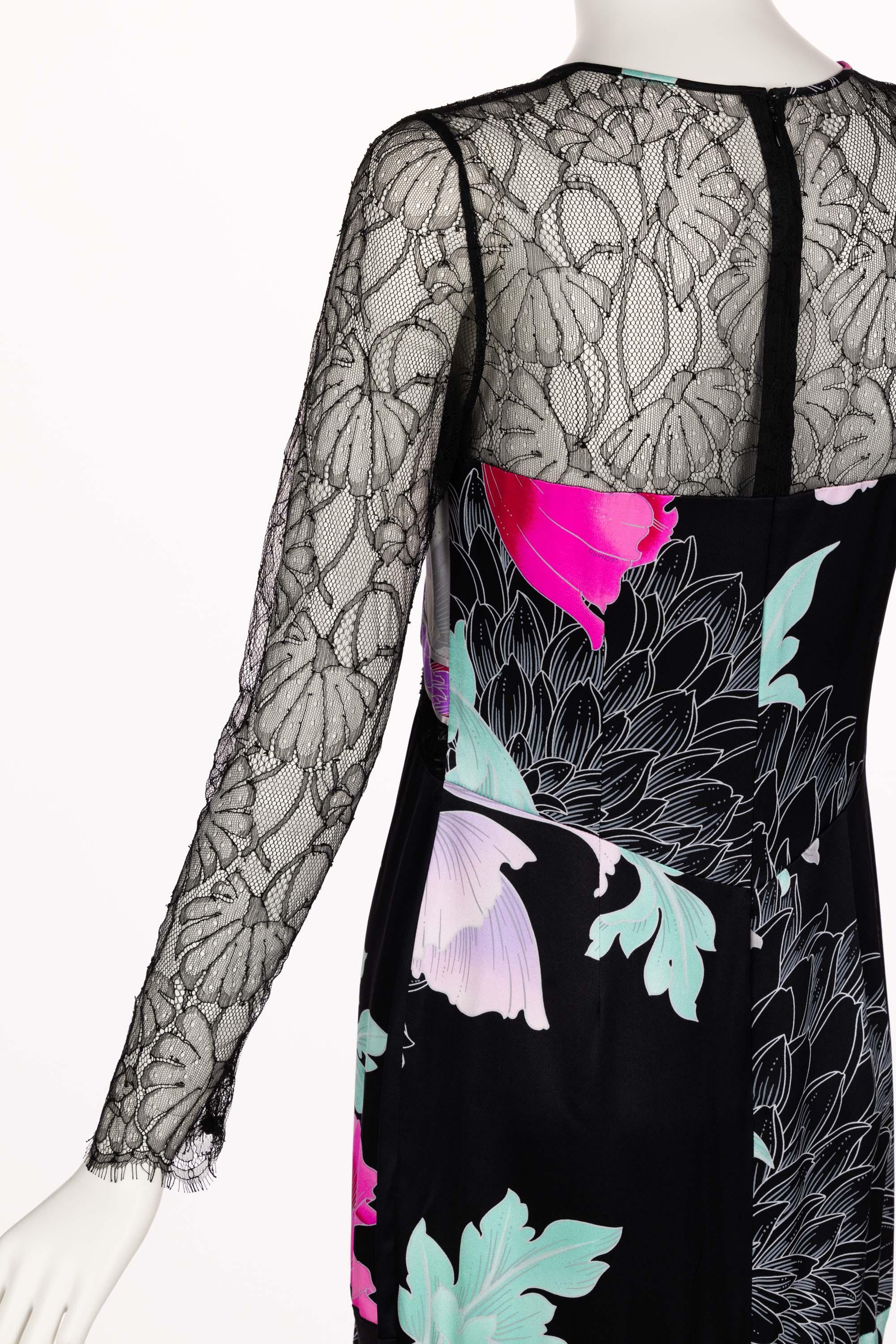  Leonard Paris Floral Silk Lace Inset Maxi Dress, 1990s For Sale 6