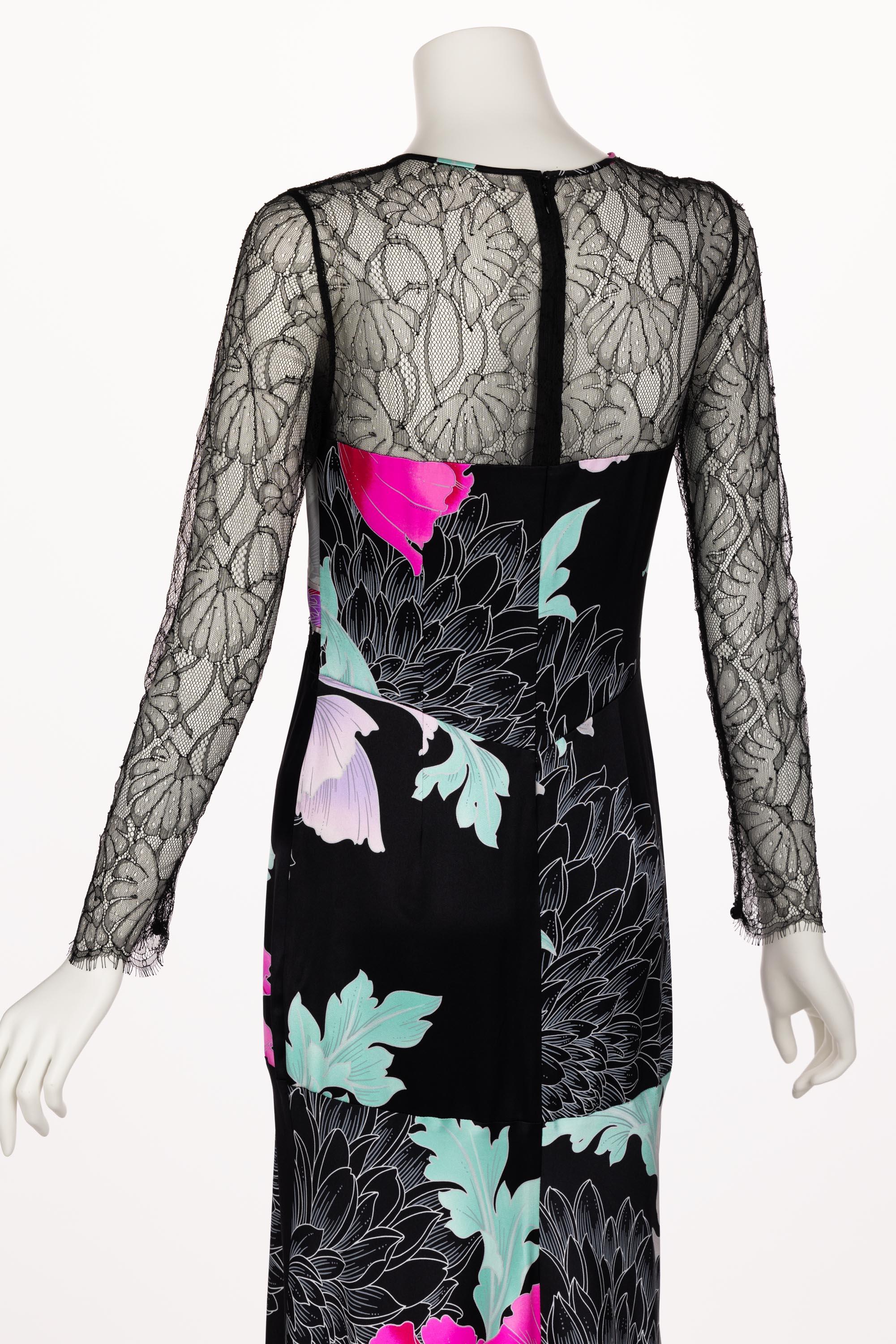 Leonard Paris Floral Silk Lace Inset Maxi Dress, 1990s For Sale 7