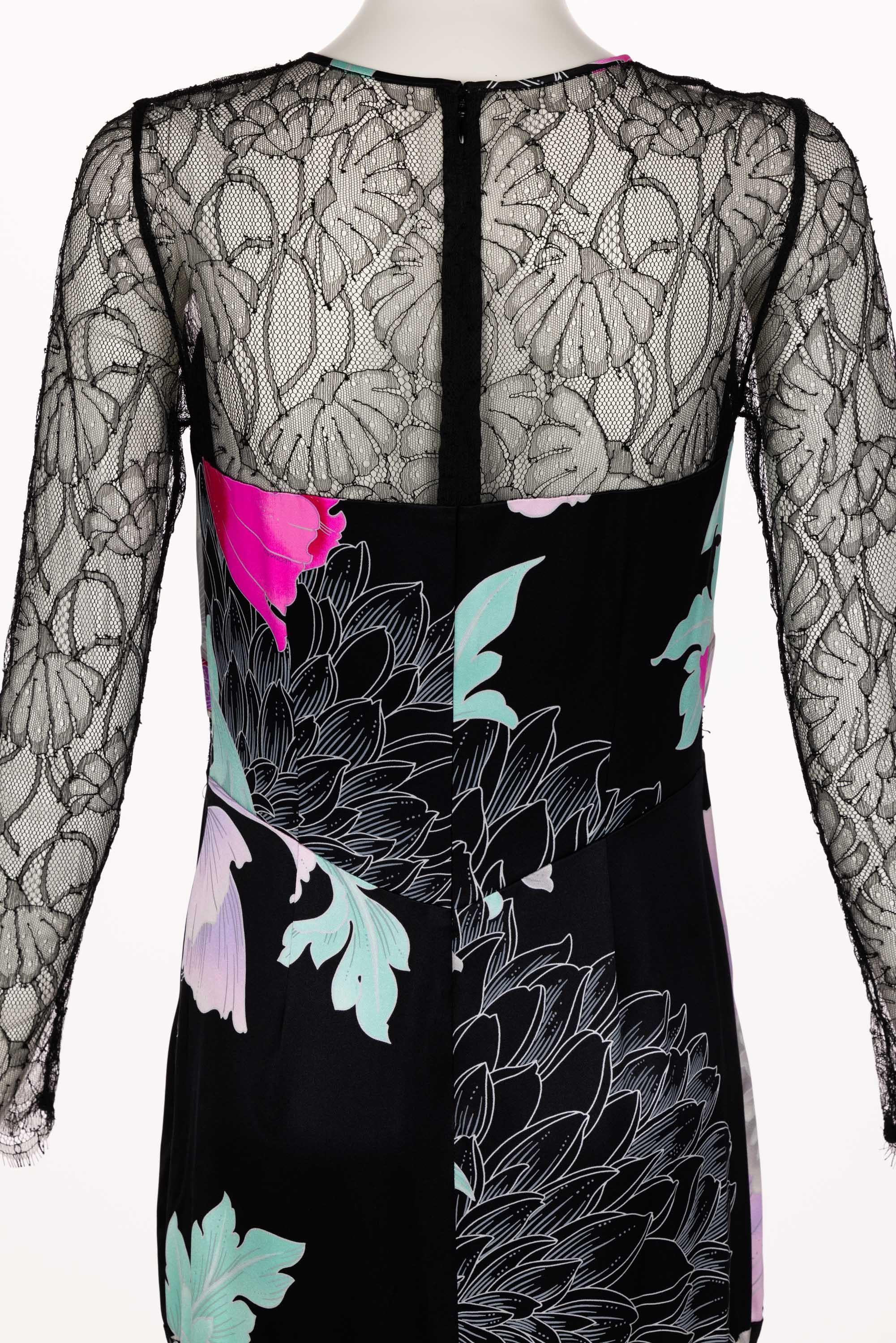 Leonard Paris Floral Silk Lace Inset Maxi Dress, 1990s For Sale 9