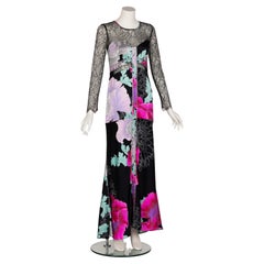 Leonard Paris Floral Silk Lace Inset Maxi Dress, 1990s