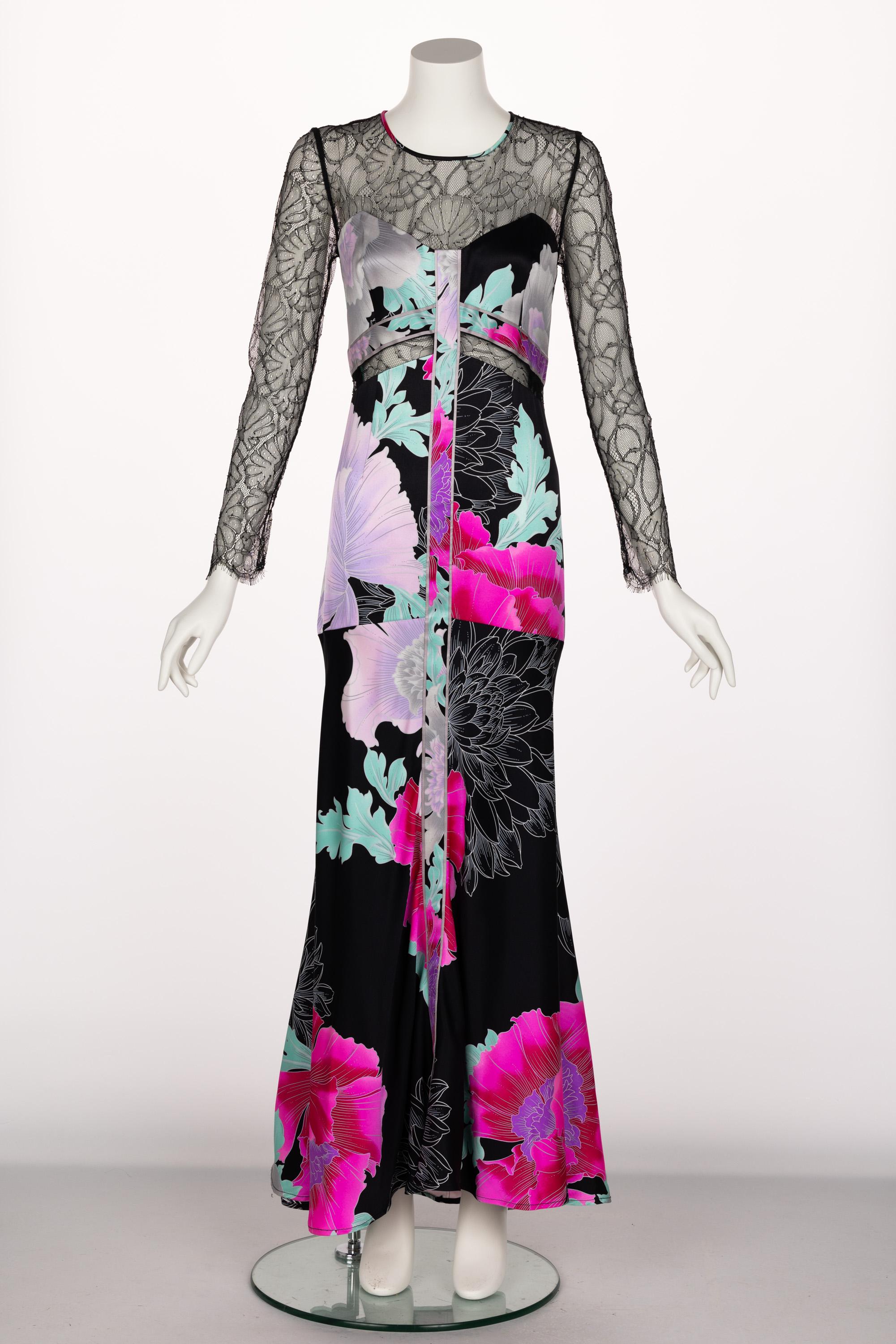 Women's  Leonard Paris Floral Silk Lace Inset Maxi Dress, 1990s For Sale