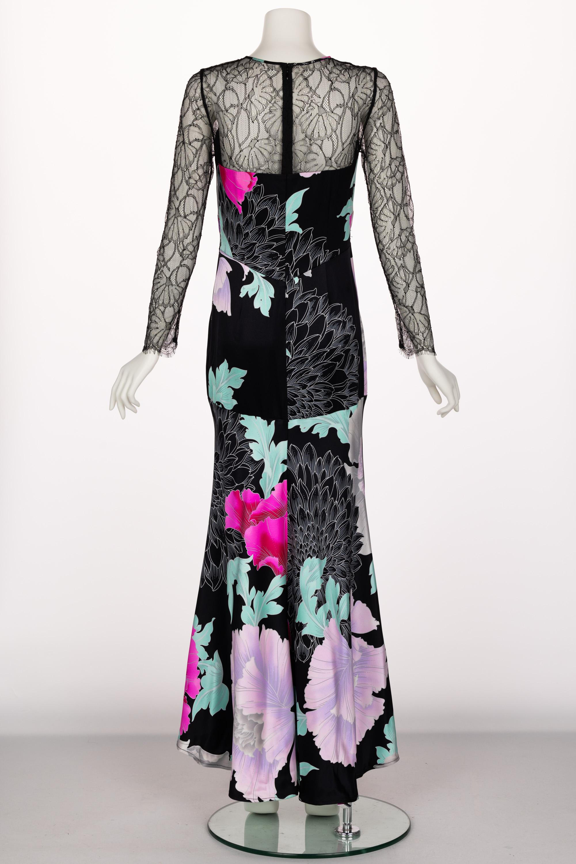  Leonard Paris Floral Silk Lace Inset Maxi Dress, 1990s For Sale 2