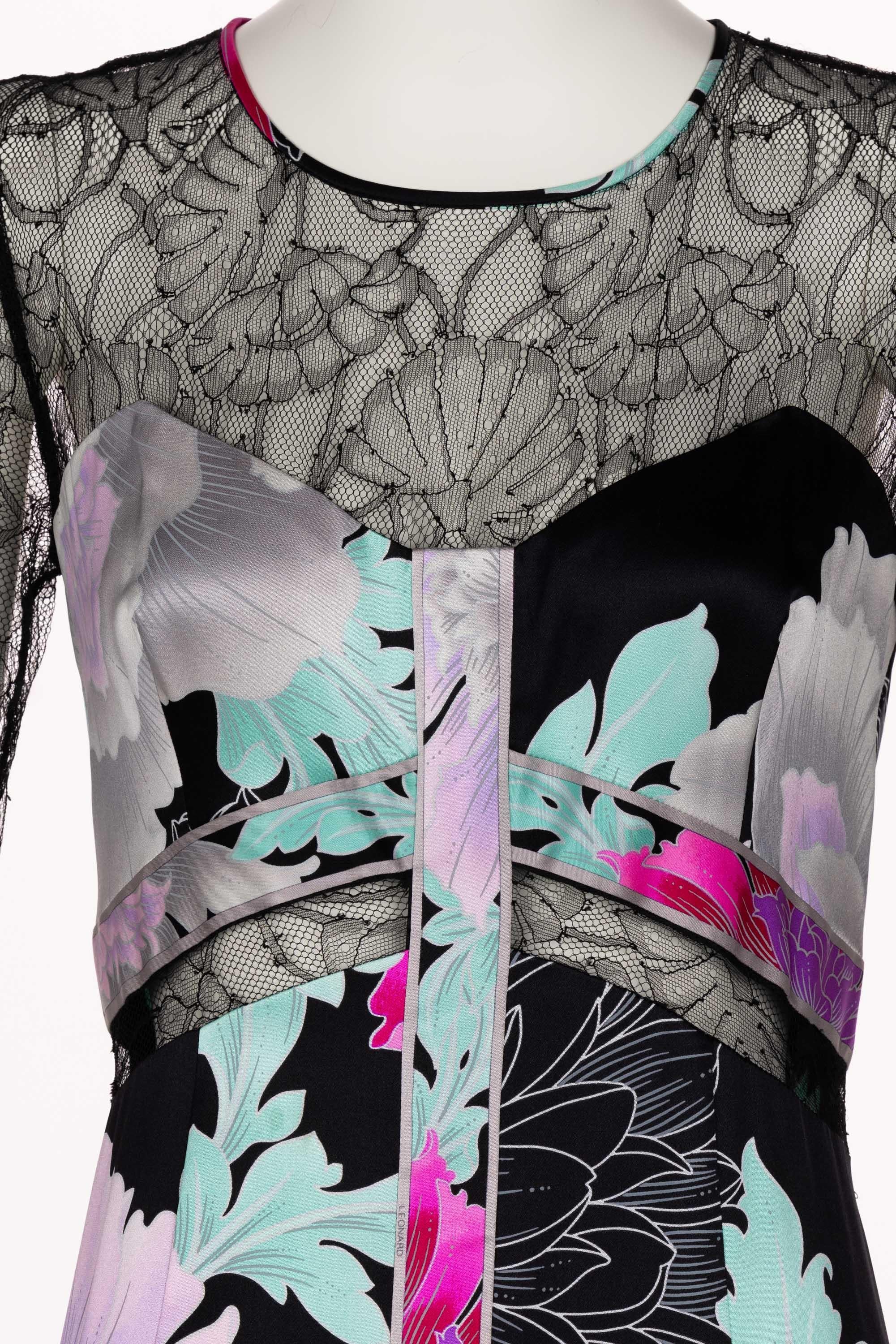  Leonard Paris - Robe longue en dentelle de soie à motifs floraux, années 1990 en vente 3