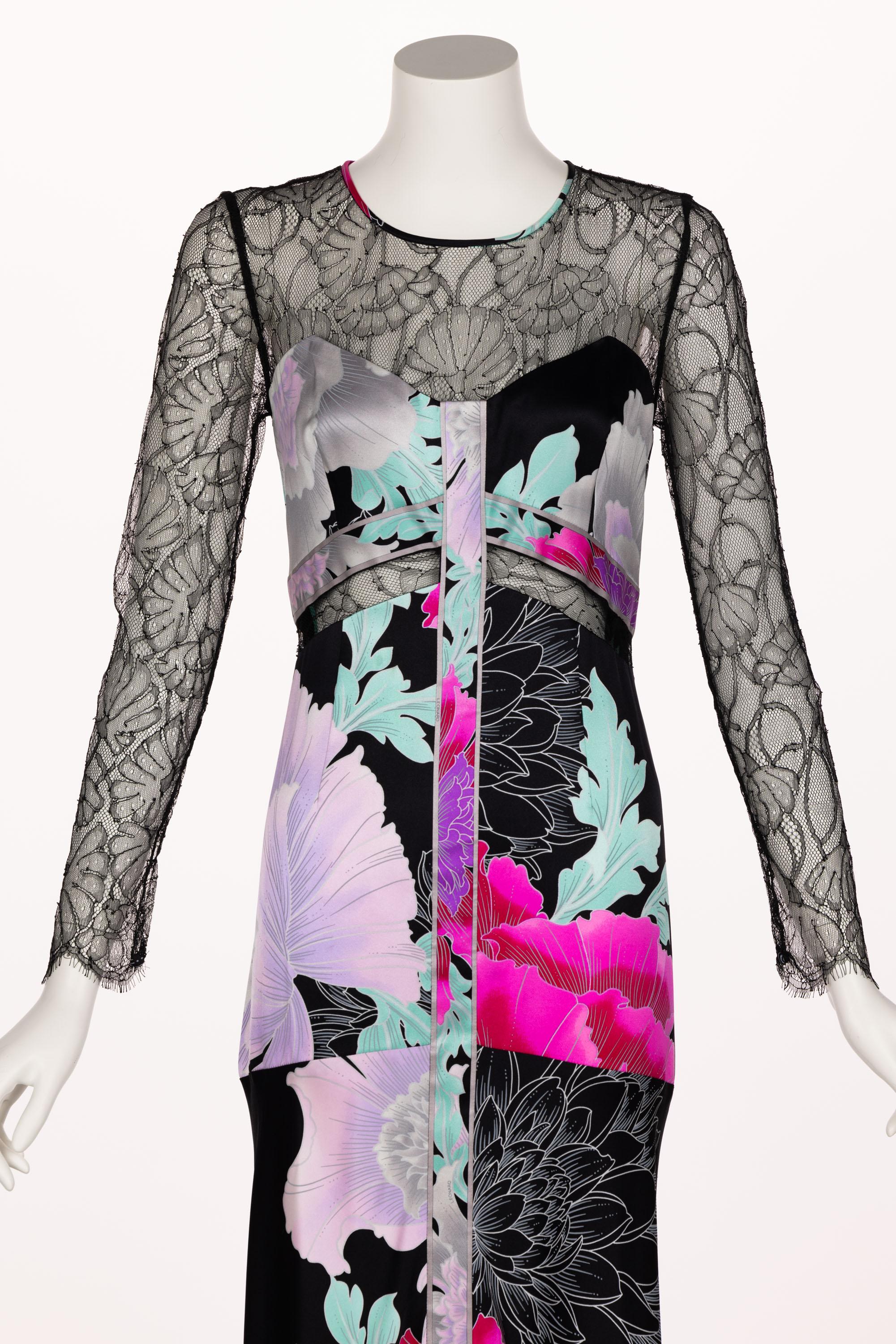  Leonard Paris Floral Silk Lace Inset Maxi Dress, 1990s For Sale 5