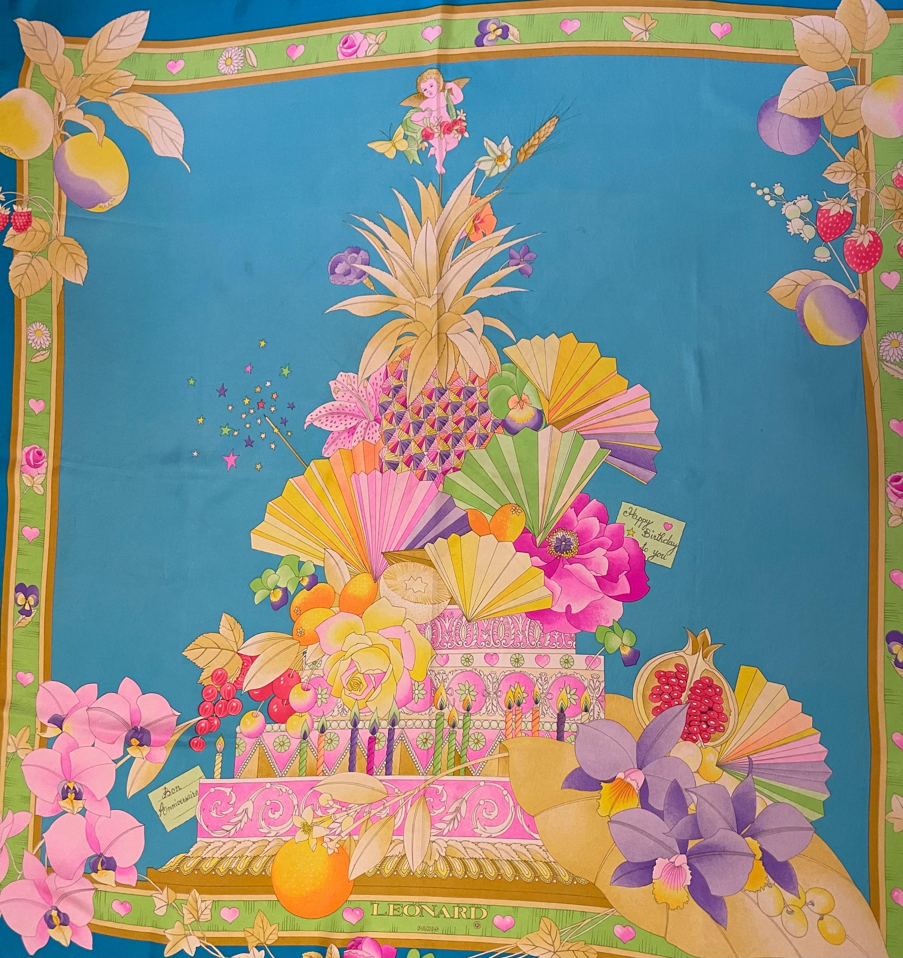 Pañuelo de seda floral Léonard Paris en Bueno estado para la venta en Palm Beach, FL