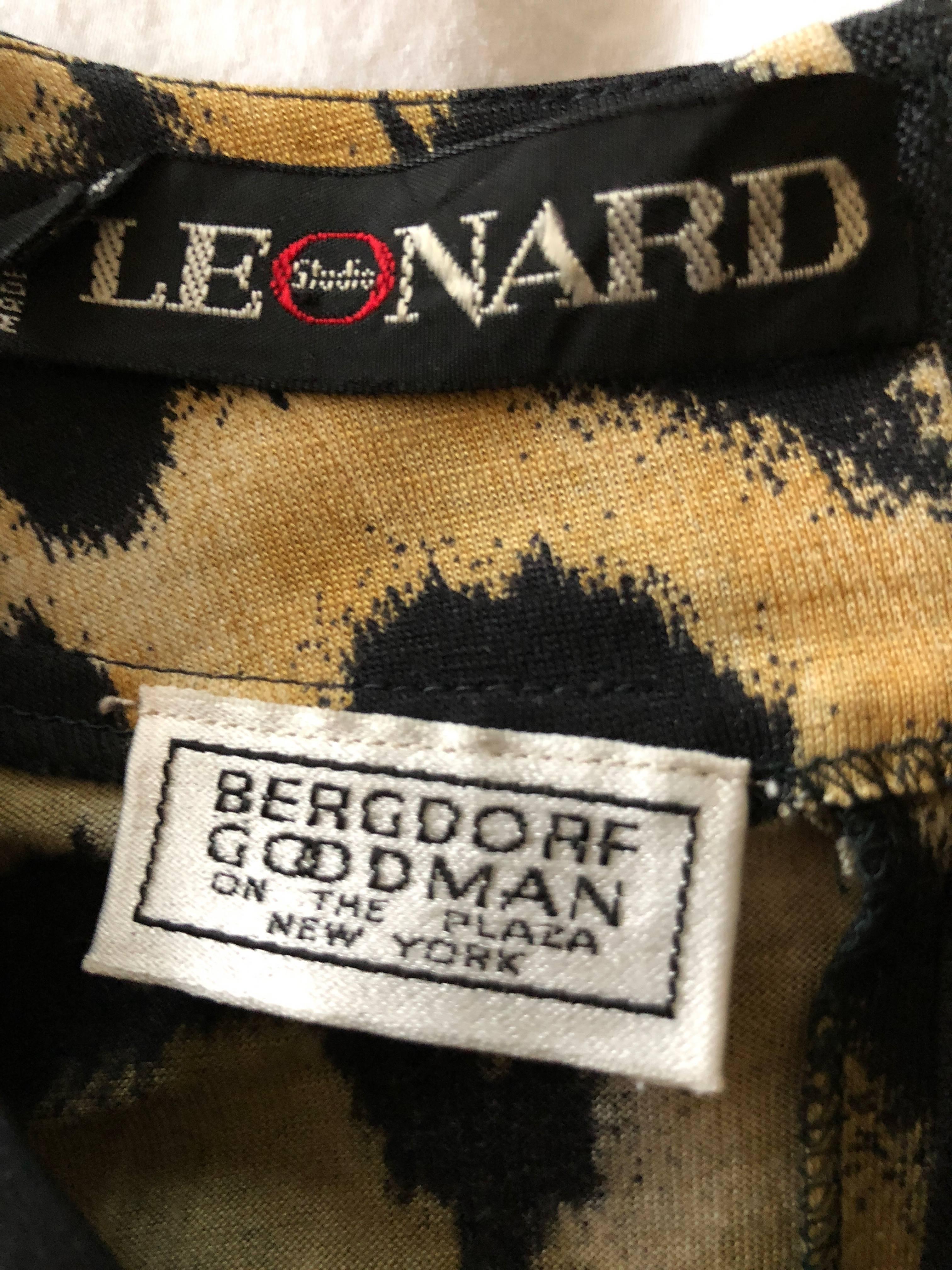 Leonard Paris for Bergdorf Goodman 1970's Leopard Jersey Dress For Sale 5