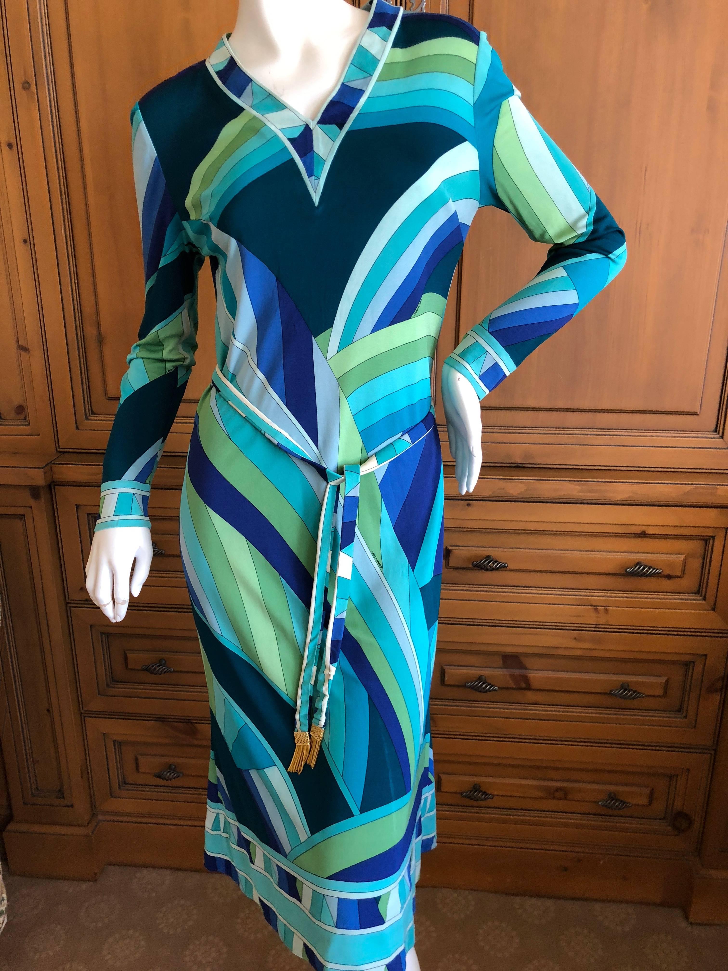 Leonard Paris for Bergdorf Goodman 1970's Silk Jersey Dress with Belt In Excellent Condition For Sale In Cloverdale, CA