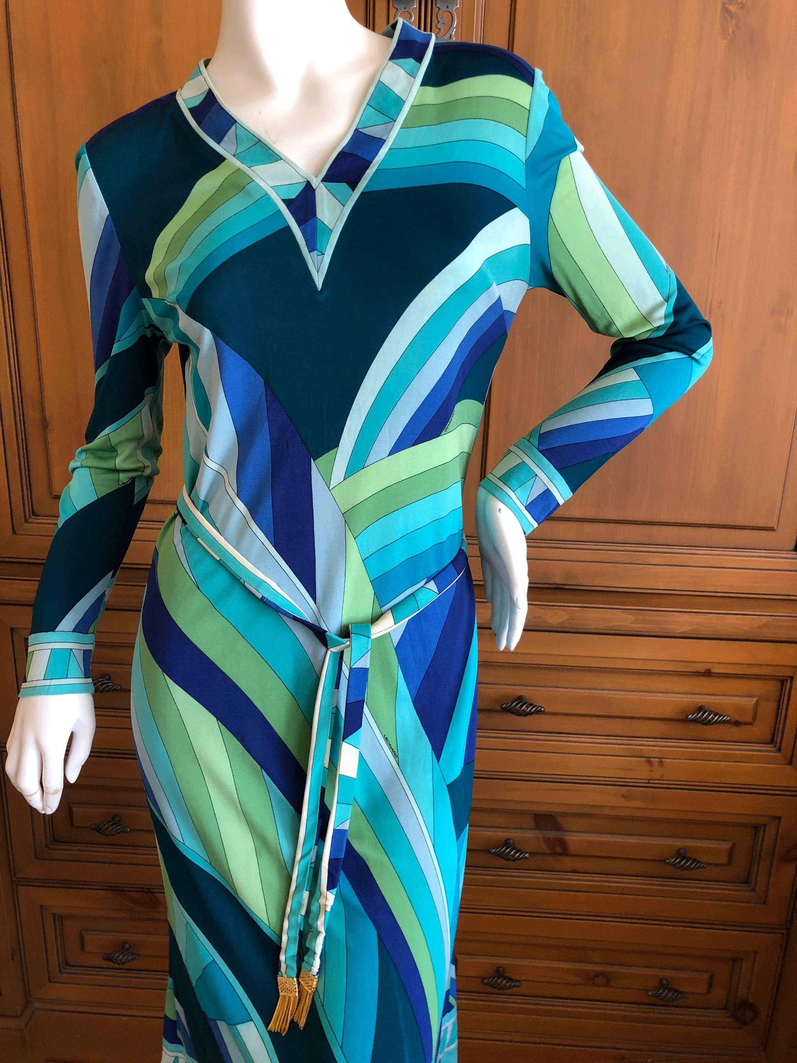 Women's Leonard Paris for Bergdorf Goodman 1970's Silk Jersey Dress with Belt For Sale