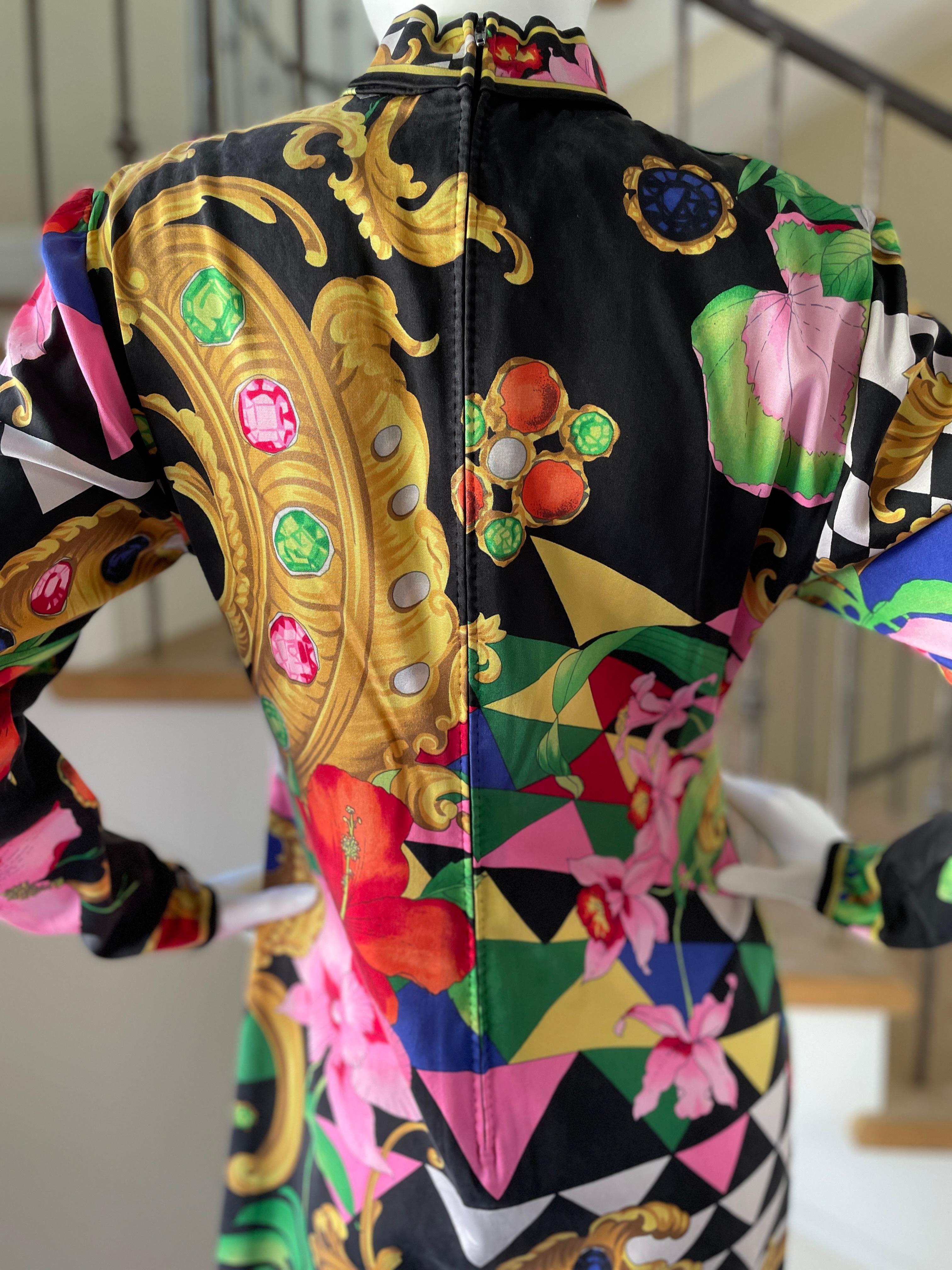 Leonard Paris for Bergdorf Goodman 1980's Colorful Silk Jersey Dress For Sale 4
