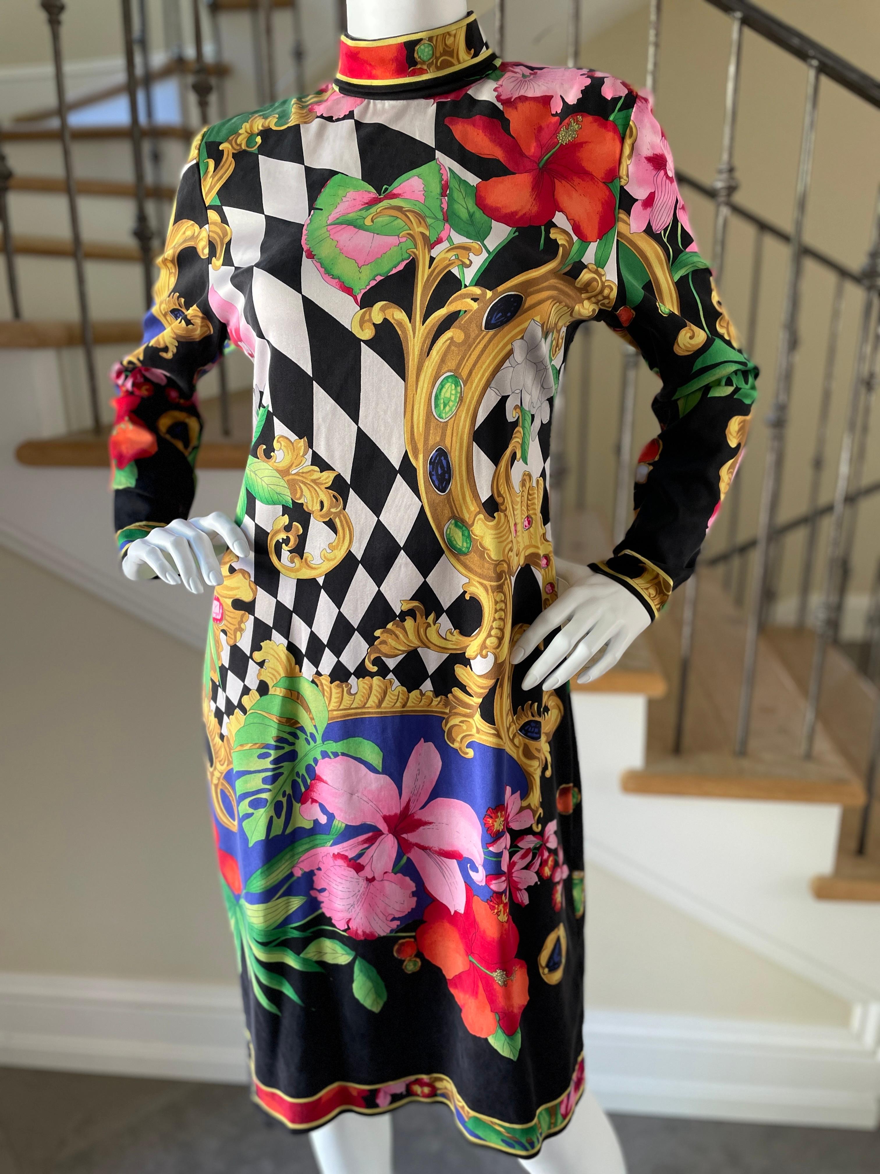 Brown Leonard Paris for Bergdorf Goodman 1980's Colorful Silk Jersey Dress For Sale