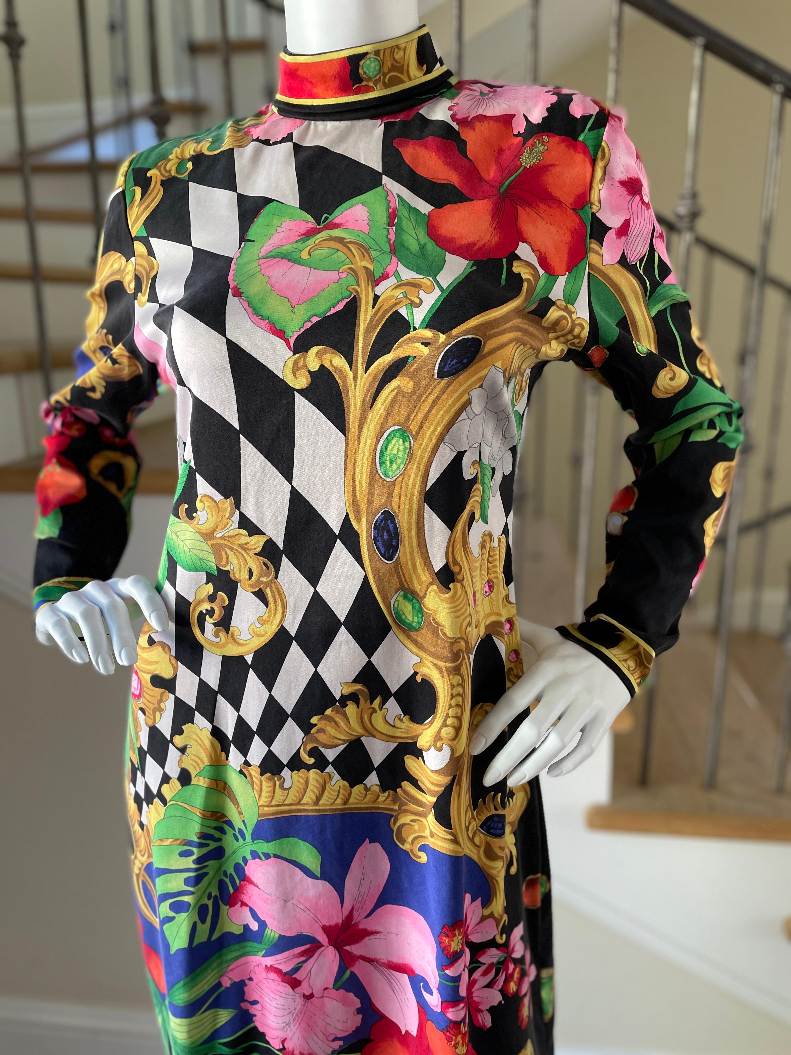 Leonard Paris for Bergdorf Goodman 1980's Colorful Silk Jersey Dress In Good Condition For Sale In Cloverdale, CA