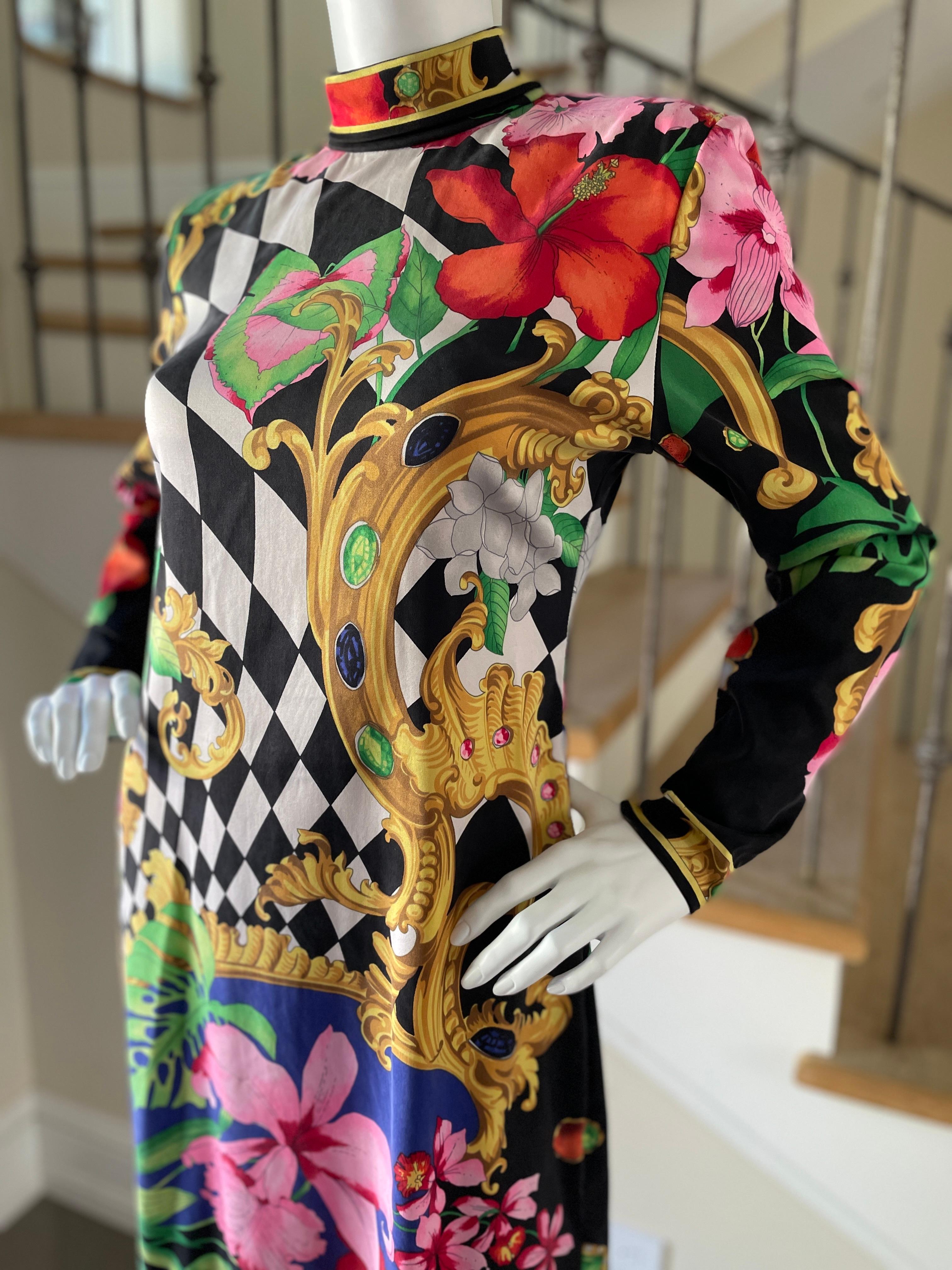 Women's Leonard Paris for Bergdorf Goodman 1980's Colorful Silk Jersey Dress For Sale