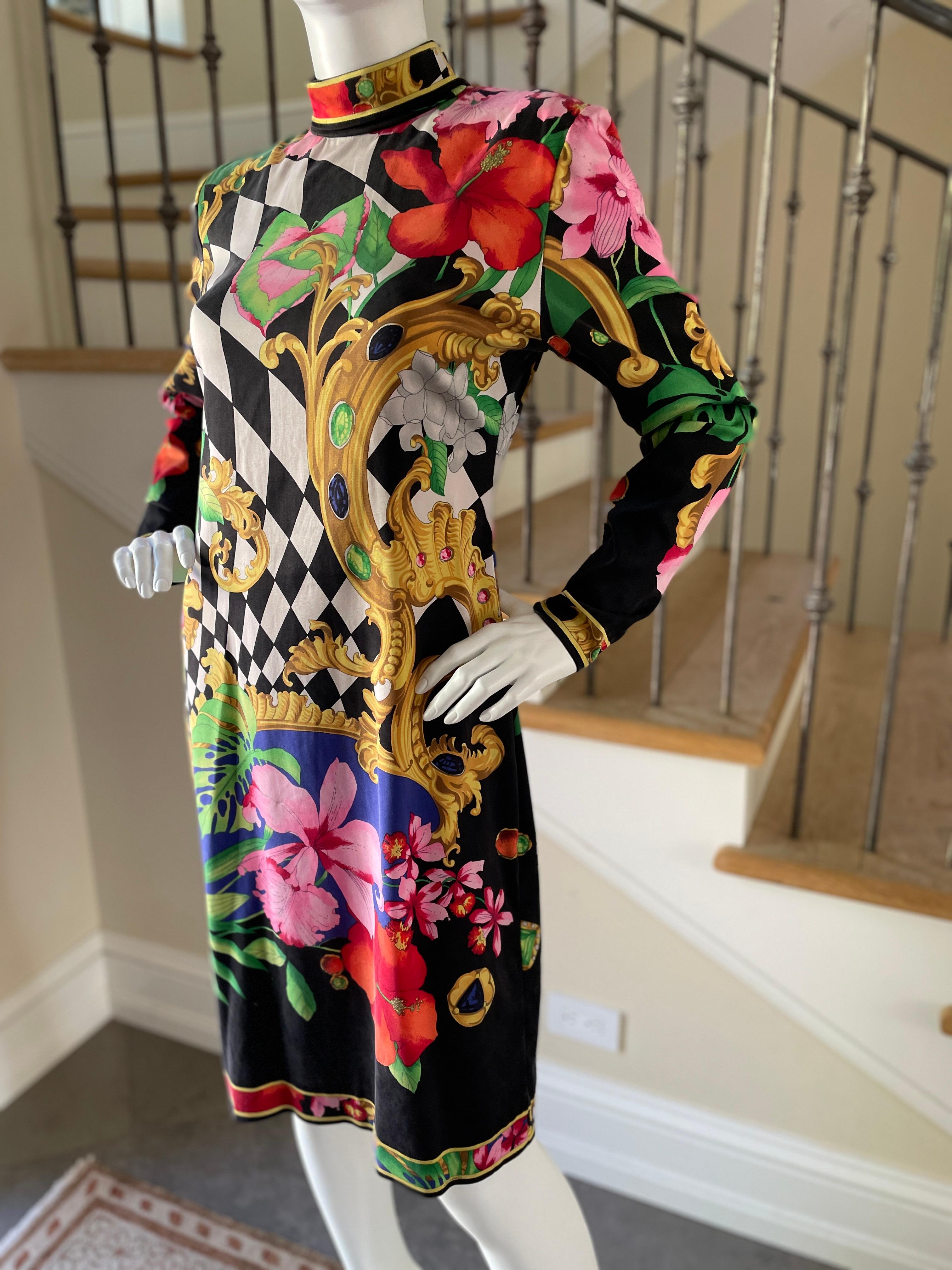 Leonard Paris for Bergdorf Goodman 1980's Colorful Silk Jersey Dress For Sale 1