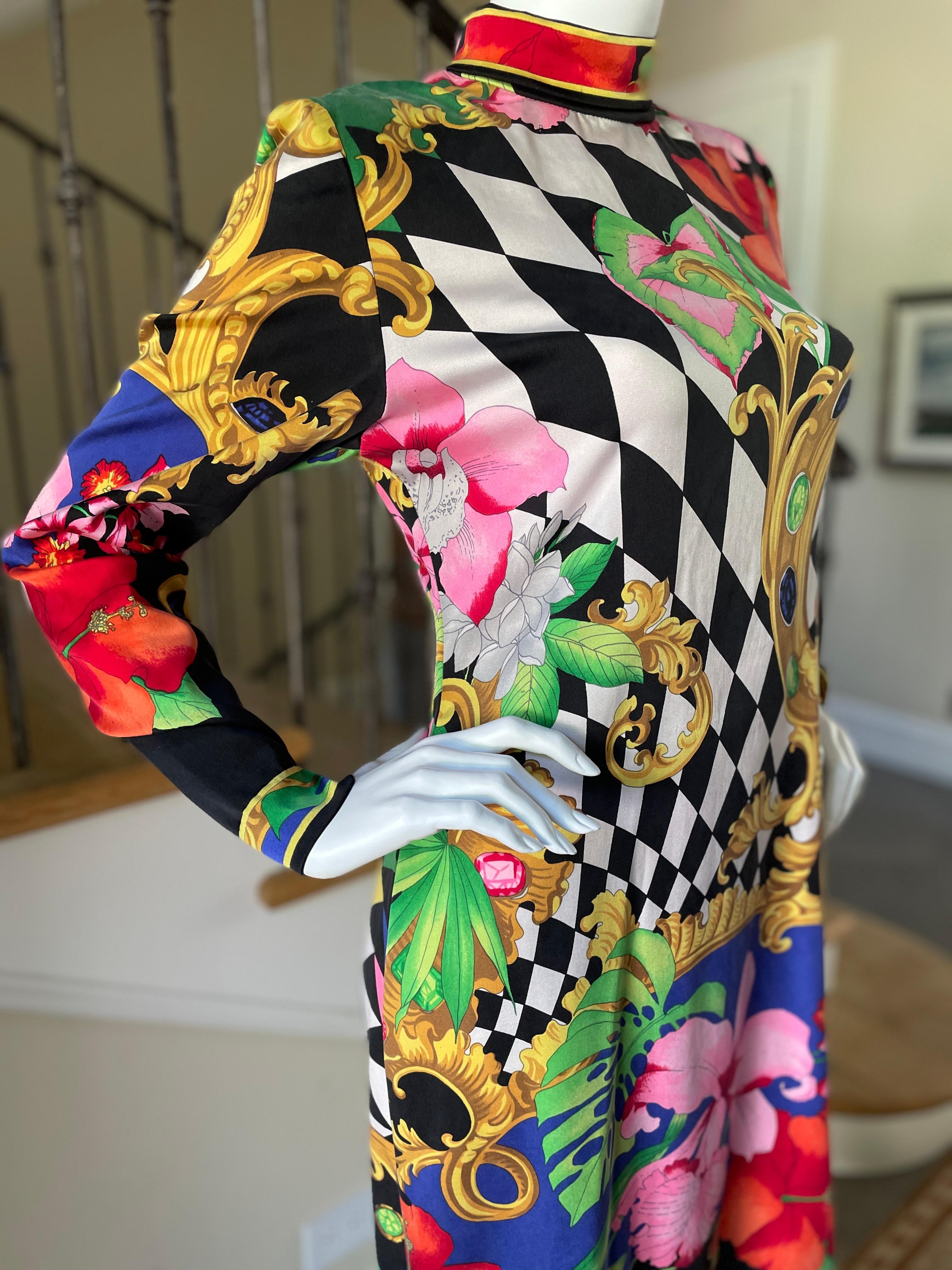 Leonard Paris for Bergdorf Goodman 1980's Colorful Silk Jersey Dress For Sale 2