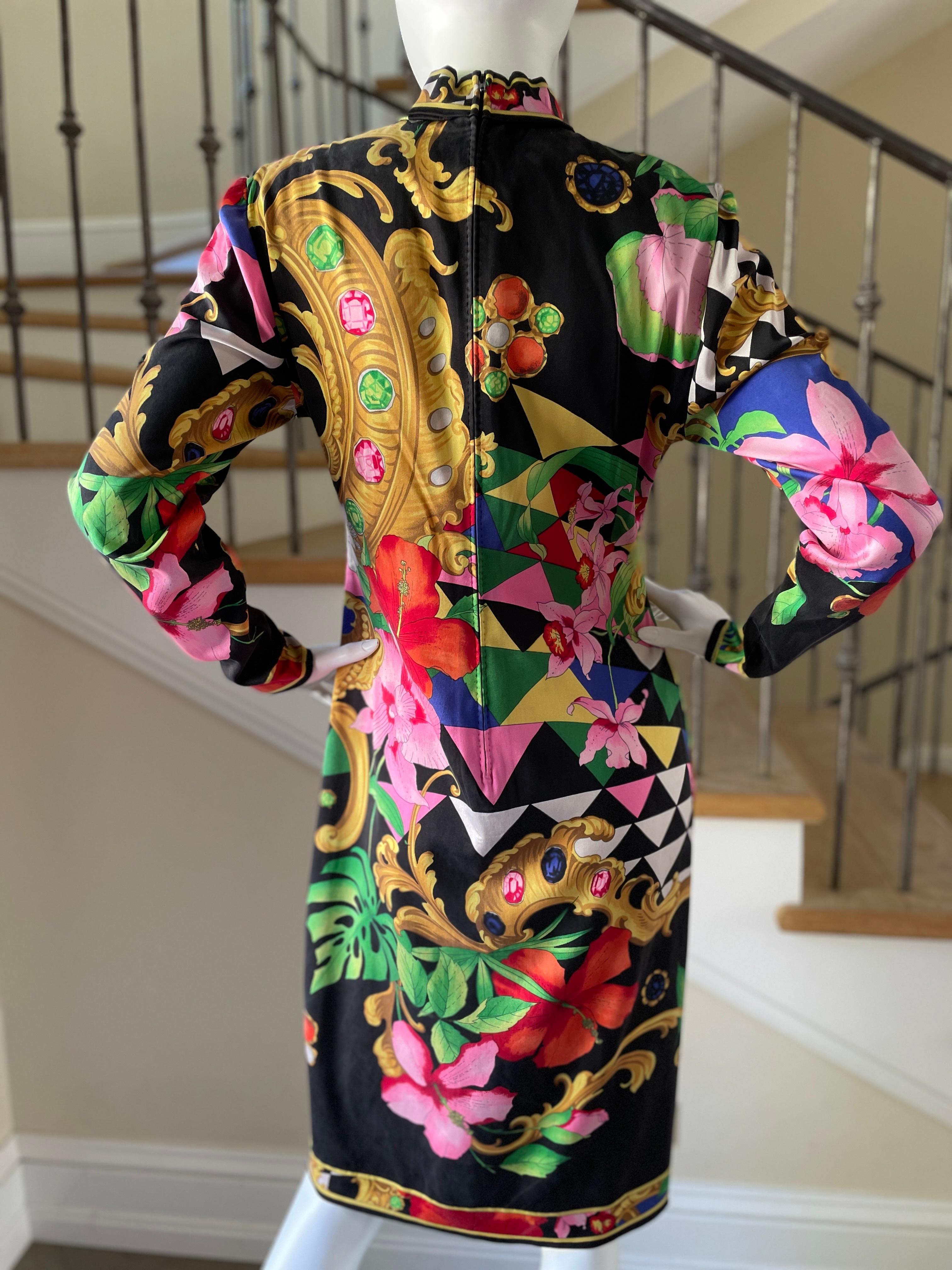 Leonard Paris for Bergdorf Goodman 1980's Colorful Silk Jersey Dress For Sale 3