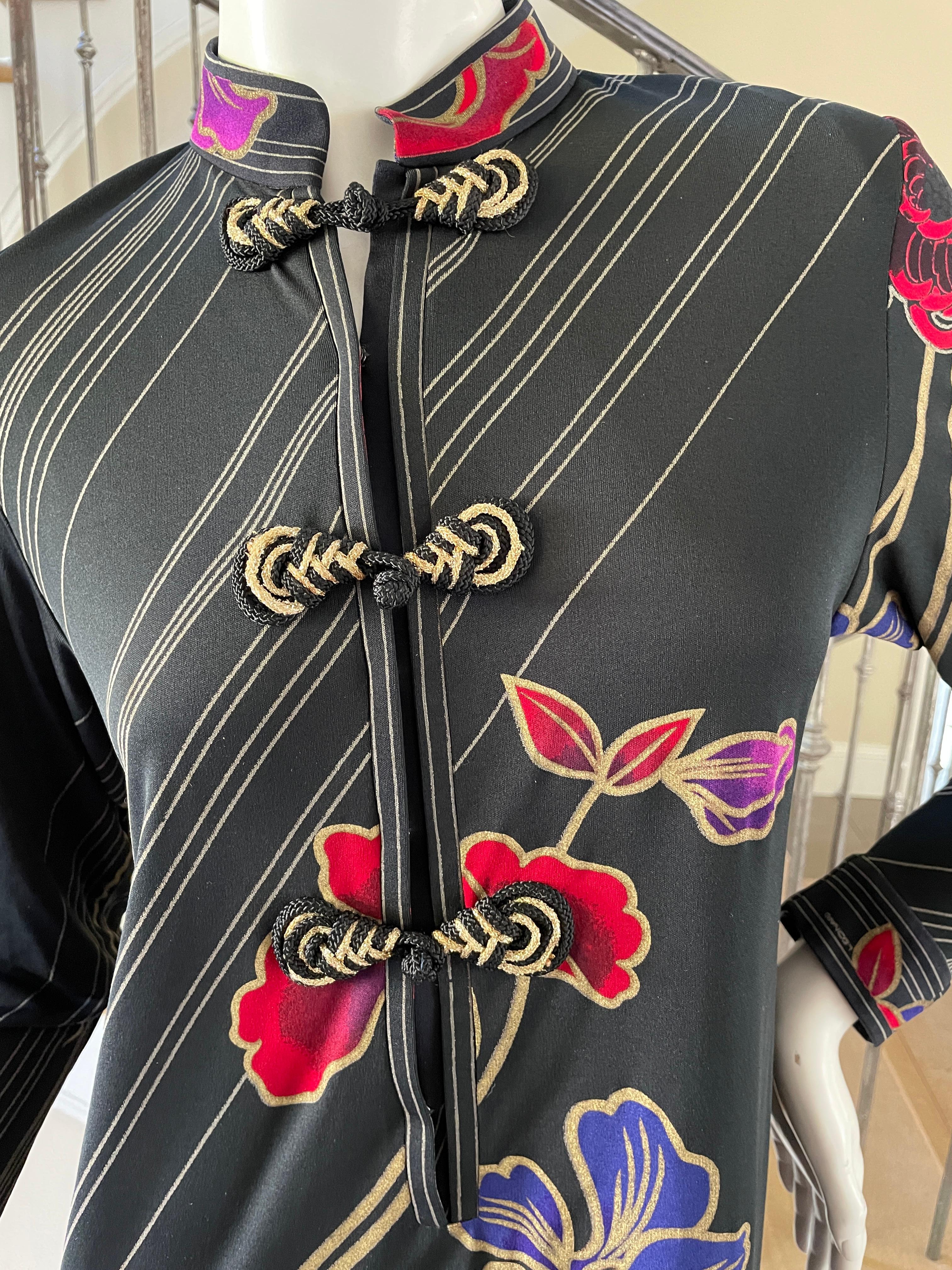 Leonard Paris for Bergdorf Goodman Silk Jersey Cheongsam Dress w Frog Closures For Sale 1
