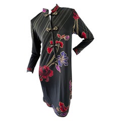Leonard Paris for Bergdorf Goodman Silk Jersey Cheongsam Dress w Frog Closures