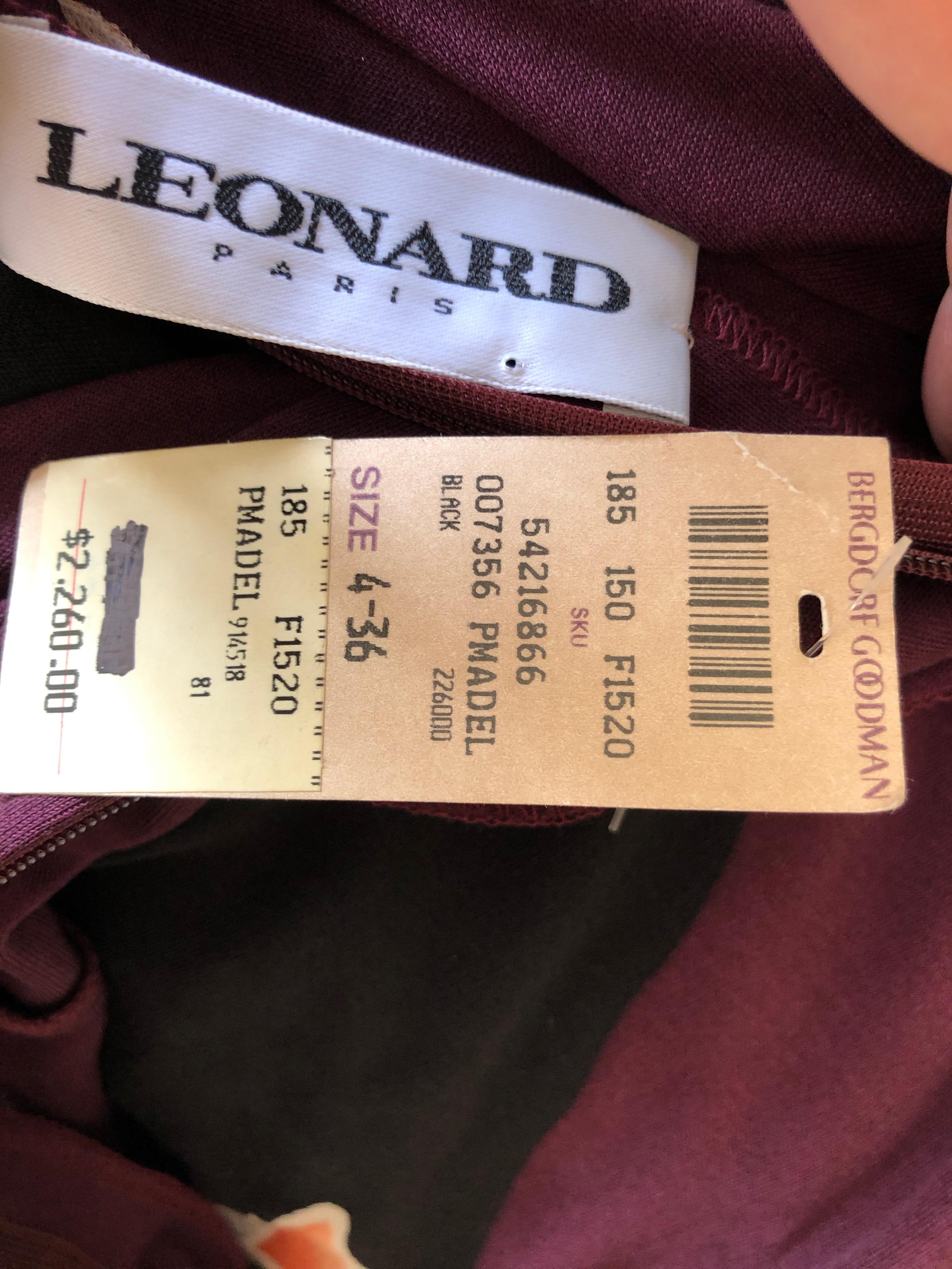 Leonard Paris for Bergdorf Goodman Vintage Silk Jersey Dress New with Tags, Retail $2260
Leonard , Paris was a contemporary of Pucci, using silk jersey printed in their signature florals, Leonard was as expensive, if not more, than Pucci.
Zips up