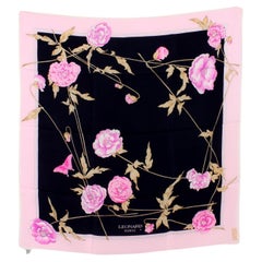 Leonard Paris Scarf Pink Black Flowers Silk Vintage 80s