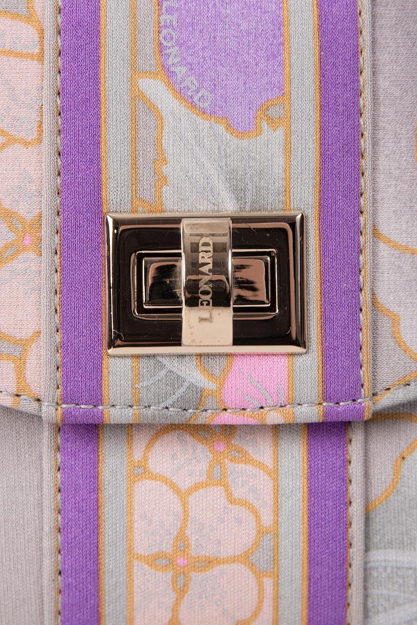 LEONARD PARIS Grey Purple Pink Signature Floral Print Fabric Vintage Clutch Bag 2