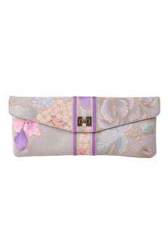 LEONARD PARIS Grey Purple Pink Signature Floral Print Fabric Vintage Clutch Bag