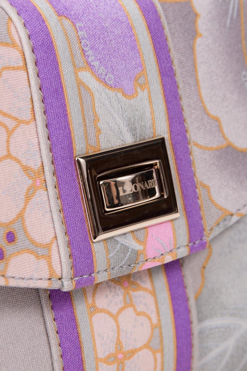 LEONARD PARIS Grey Purple Pink Signature Floral Print Fabric Vintage Clutch Bag 1