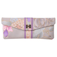 LEONARD PARIS Grau Lila Rosa Signatur Floral Print Stoff Vintage Clutch Tasche