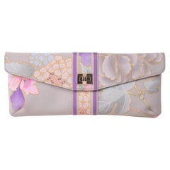 LEONARD PARIS - Pochette vintage en tissu imprimé floral gris, violet et rose caractéristique