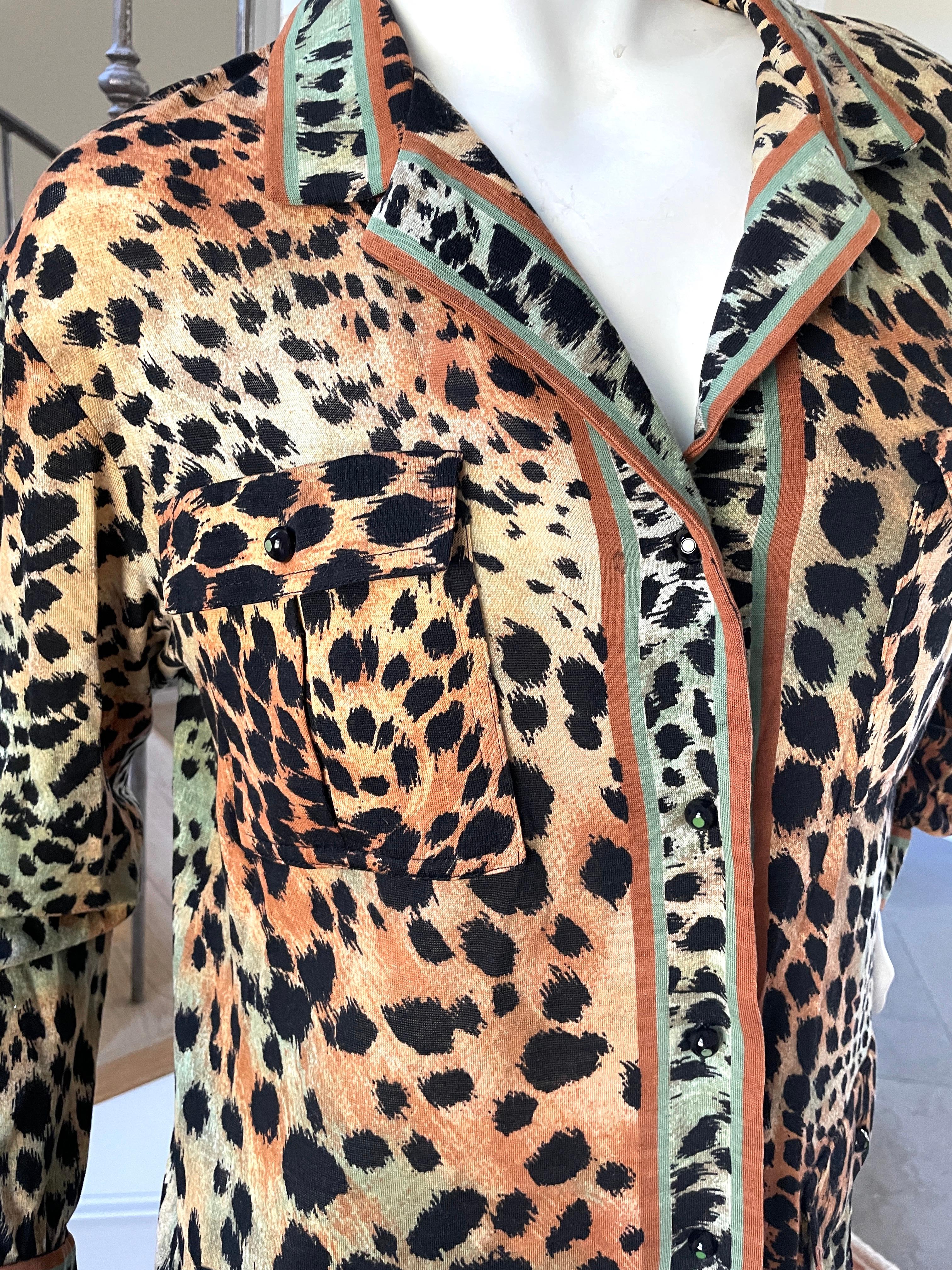 Women's Leonard Paris  Leopard Print Jersey Vintage Buttoned Jacket For Sale